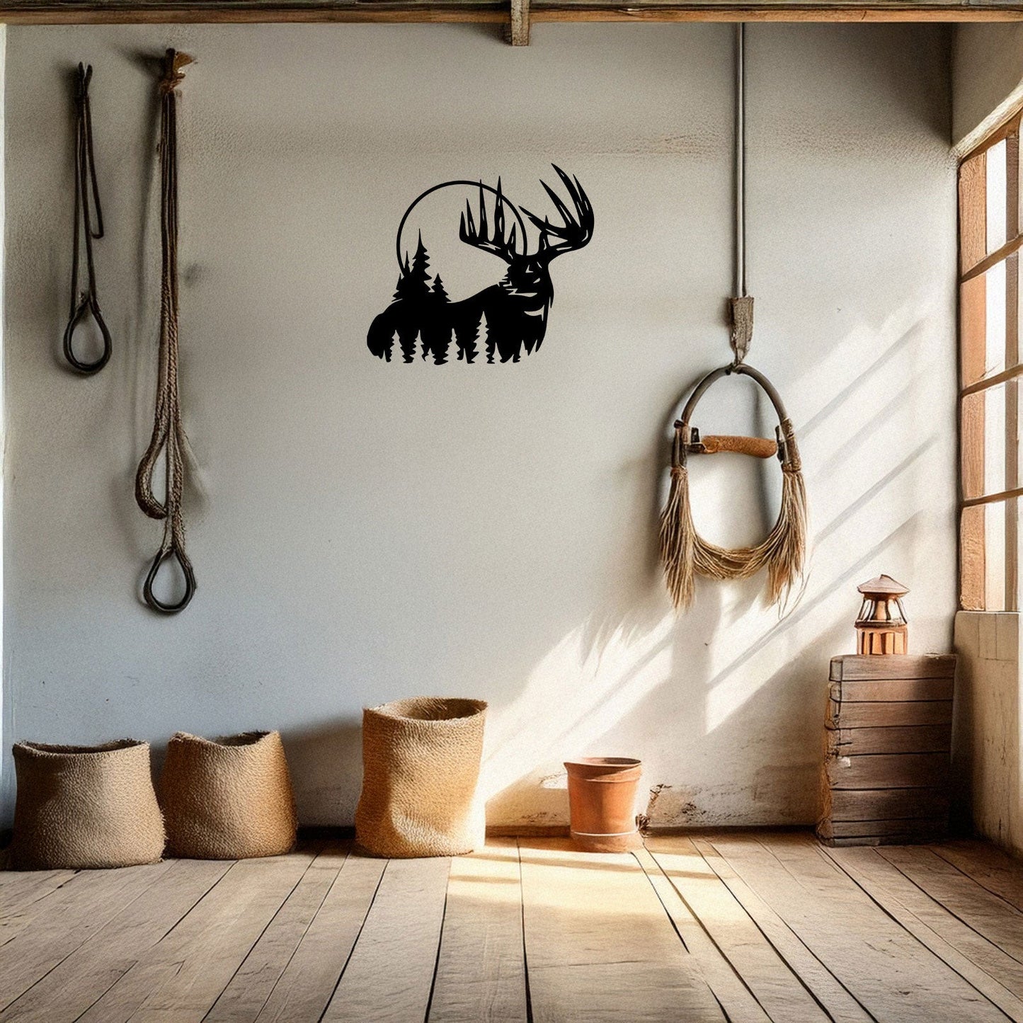 Deer and Forest Laser Cut Metal Wall Decor, Black Rustic Metal Art, Woodland Home Decor, Nature Wall Art Gift, 3 Sizes Available