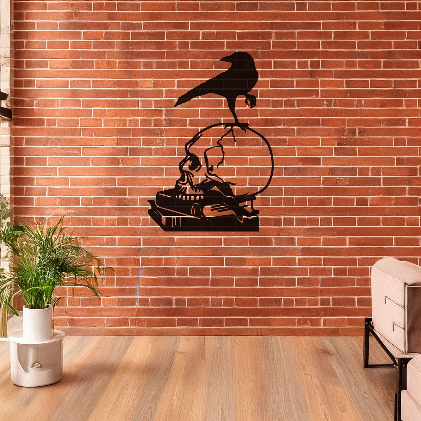 Skull and Crow Laser Cut Metal Wall Art - Gothic Home Decor Gift, Black Metal Decor for Halloween, Three Sizes Available