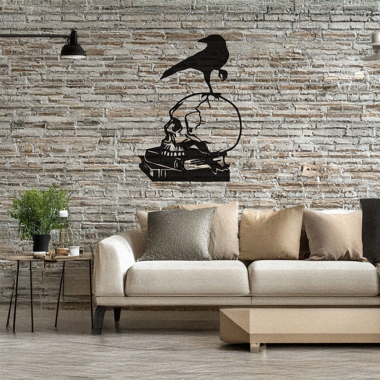 Skull and Crow Laser Cut Metal Wall Art - Gothic Home Decor Gift, Black Metal Decor for Halloween, Three Sizes Available