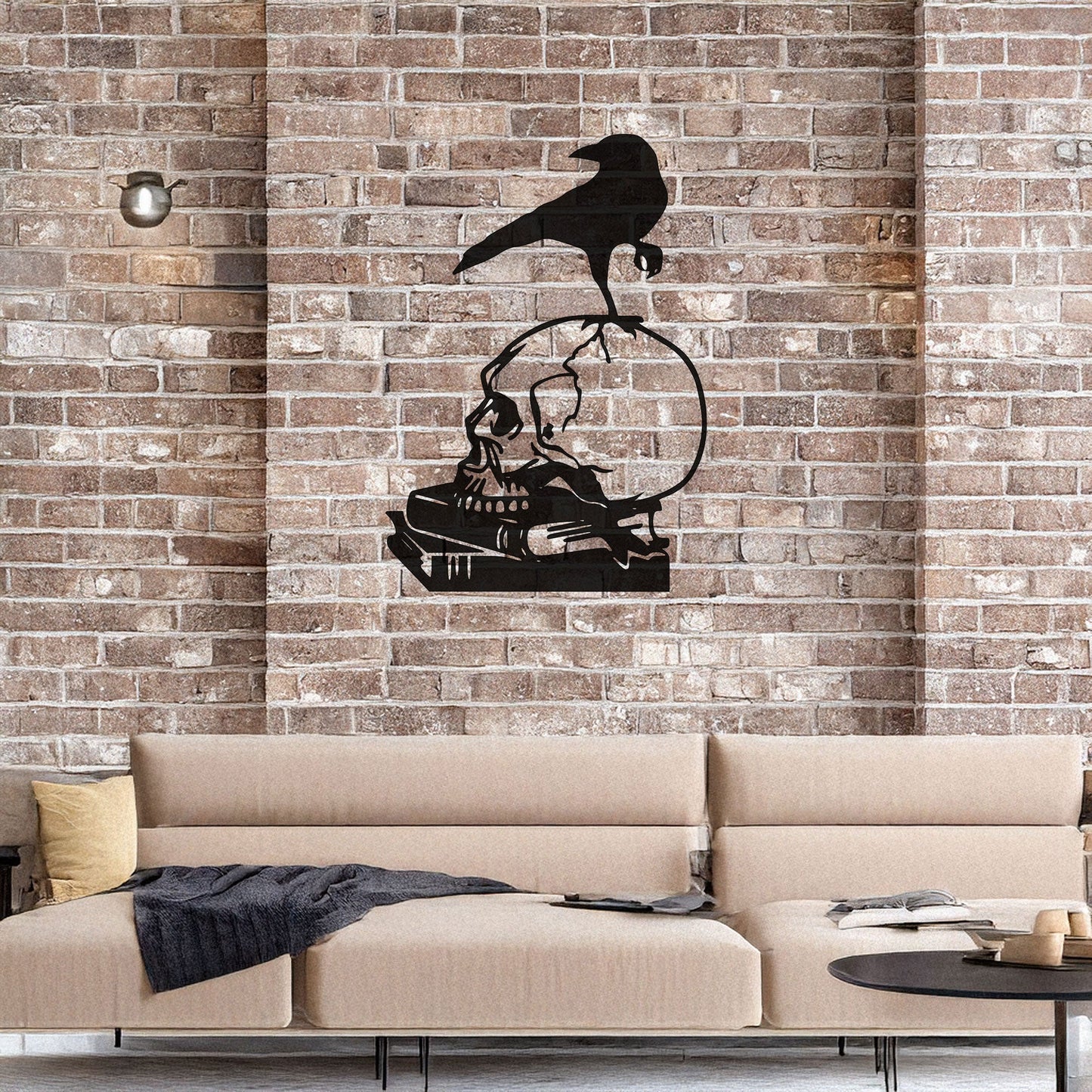 Skull and Crow Laser Cut Metal Wall Art - Gothic Home Decor Gift, Black Metal Decor for Halloween, Three Sizes Available
