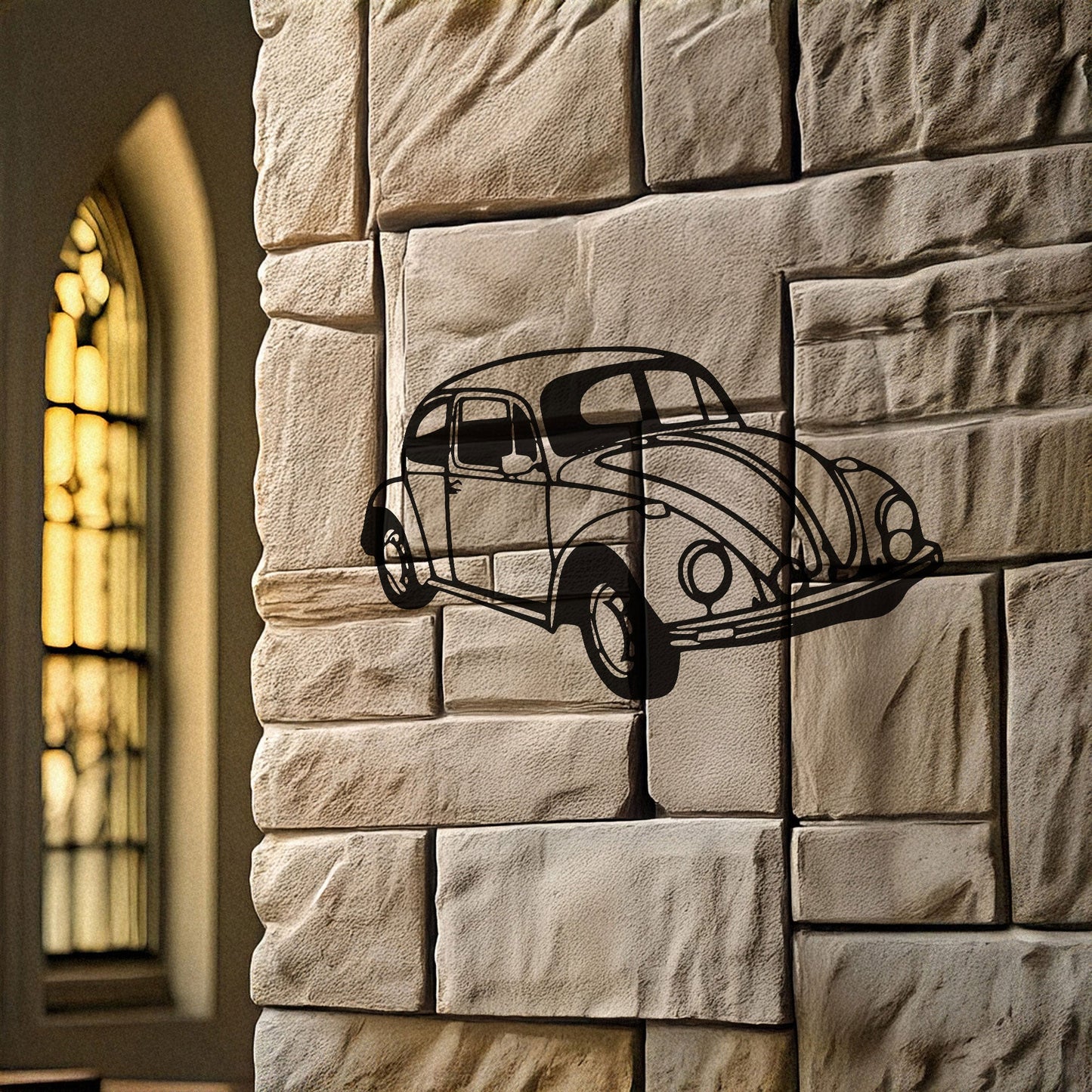 Classic VW Beetle Laser Cut Metal Wall Art - Retro Car Decor Gift, Black Metal Art for Auto Enthusiasts, Three Sizes Available