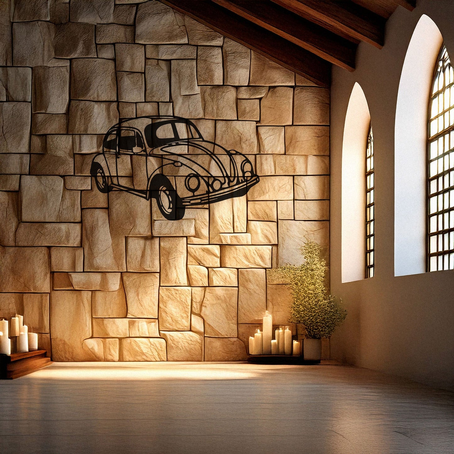 Classic VW Beetle Laser Cut Metal Wall Art - Retro Car Decor Gift, Black Metal Art for Auto Enthusiasts, Three Sizes Available