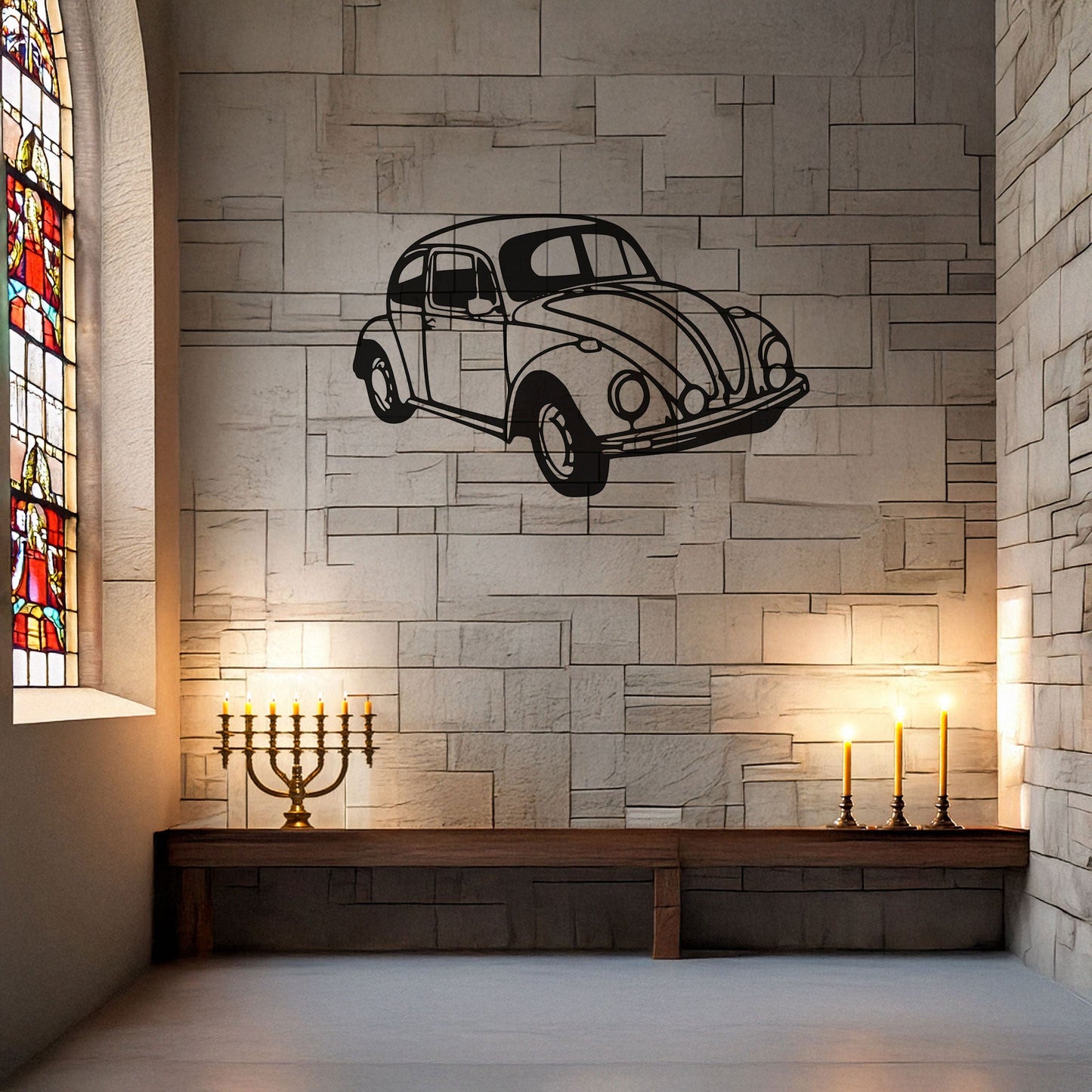 Classic VW Beetle Laser Cut Metal Wall Art - Retro Car Decor Gift, Black Metal Art for Auto Enthusiasts, Three Sizes Available