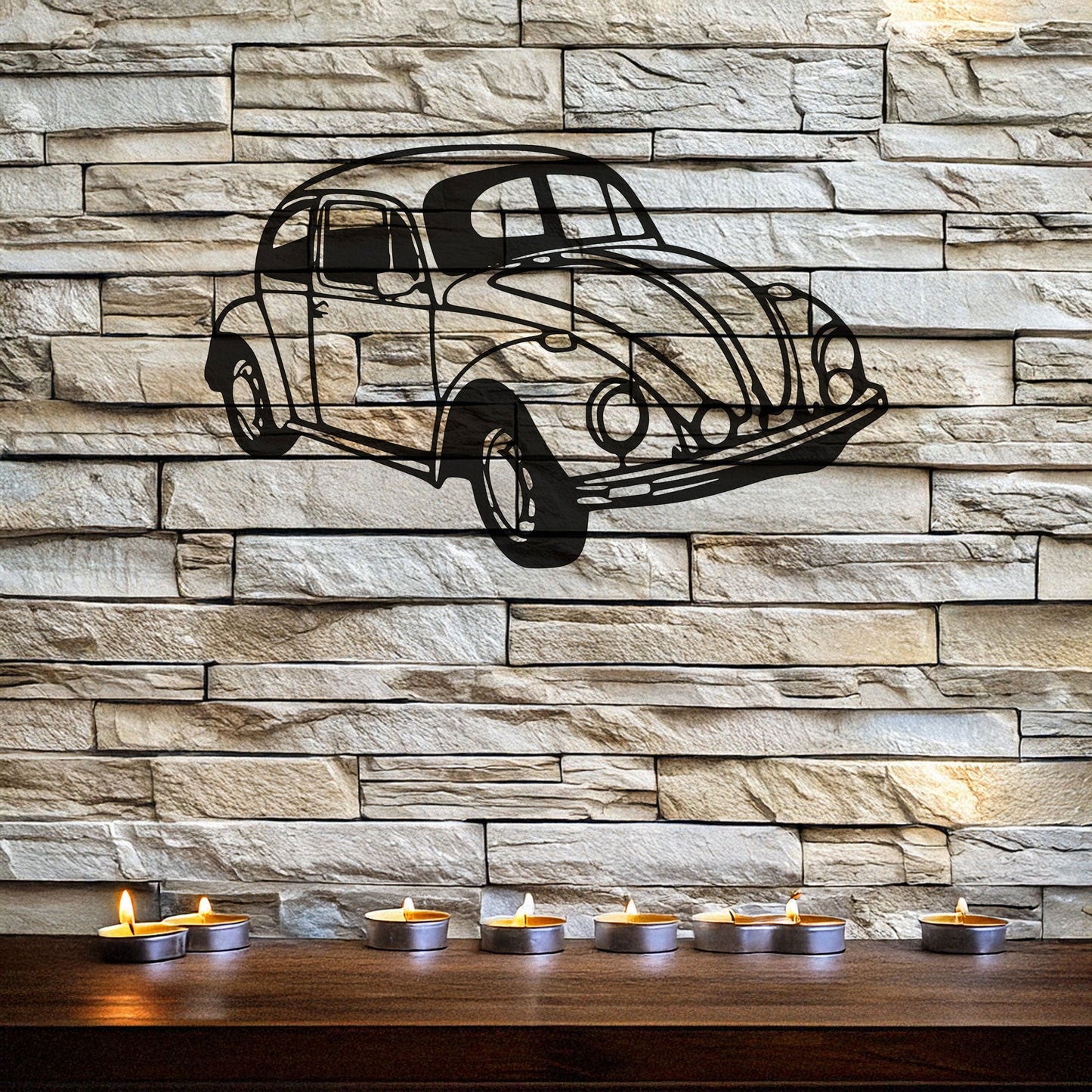 Classic VW Beetle Laser Cut Metal Wall Art - Retro Car Decor Gift, Black Metal Art for Auto Enthusiasts, Three Sizes Available