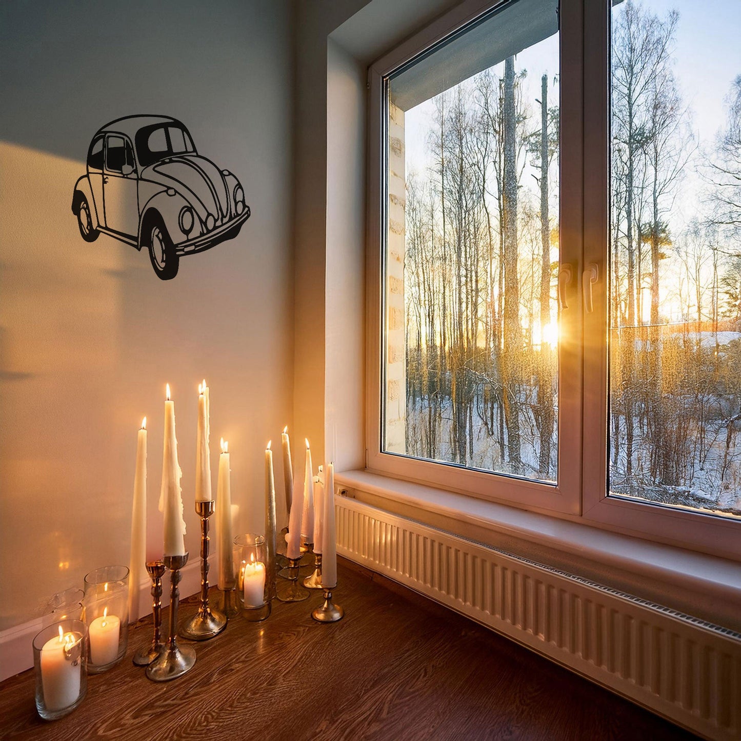 Classic VW Beetle Laser Cut Metal Wall Art - Retro Car Decor Gift, Black Metal Art for Auto Enthusiasts, Three Sizes Available