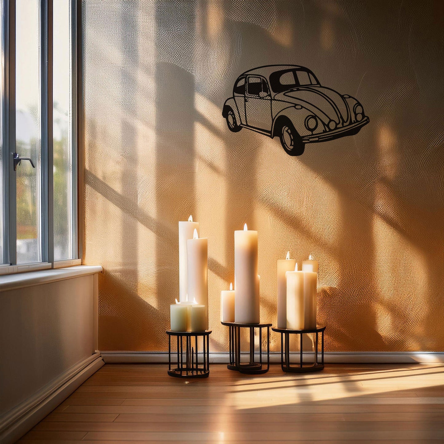 Classic VW Beetle Laser Cut Metal Wall Art - Retro Car Decor Gift, Black Metal Art for Auto Enthusiasts, Three Sizes Available