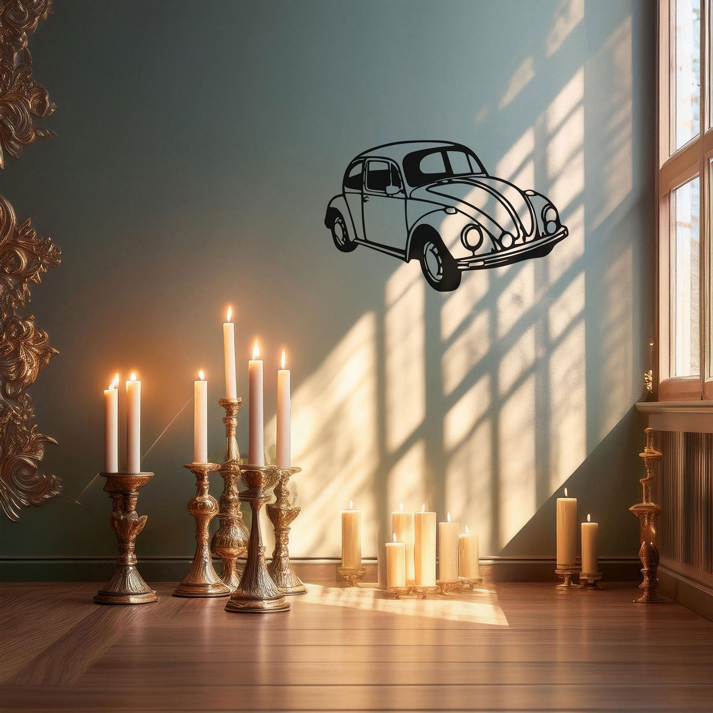 Classic VW Beetle Laser Cut Metal Wall Art - Retro Car Decor Gift, Black Metal Art for Auto Enthusiasts, Three Sizes Available