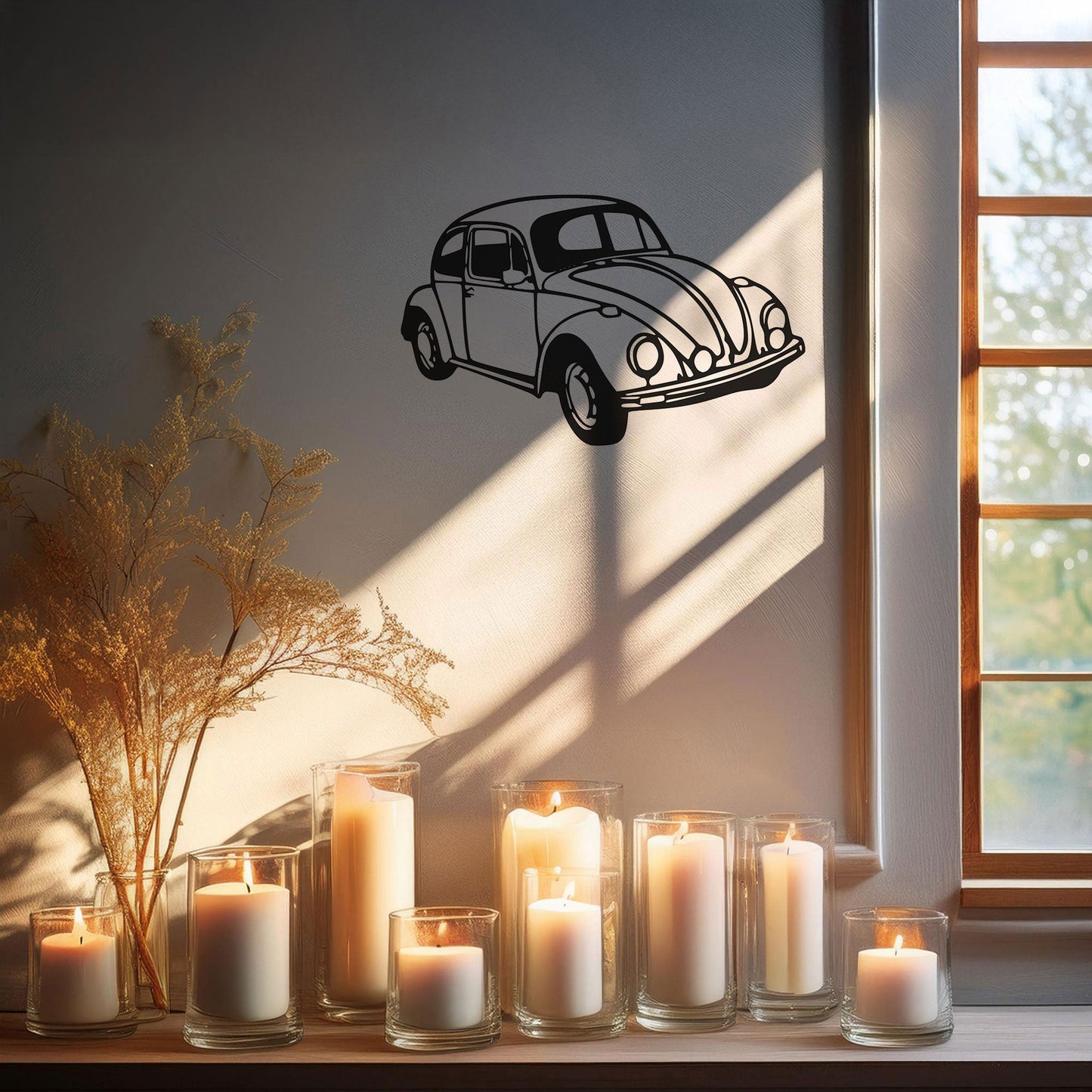 Classic VW Beetle Laser Cut Metal Wall Art - Retro Car Decor Gift, Black Metal Art for Auto Enthusiasts, Three Sizes Available