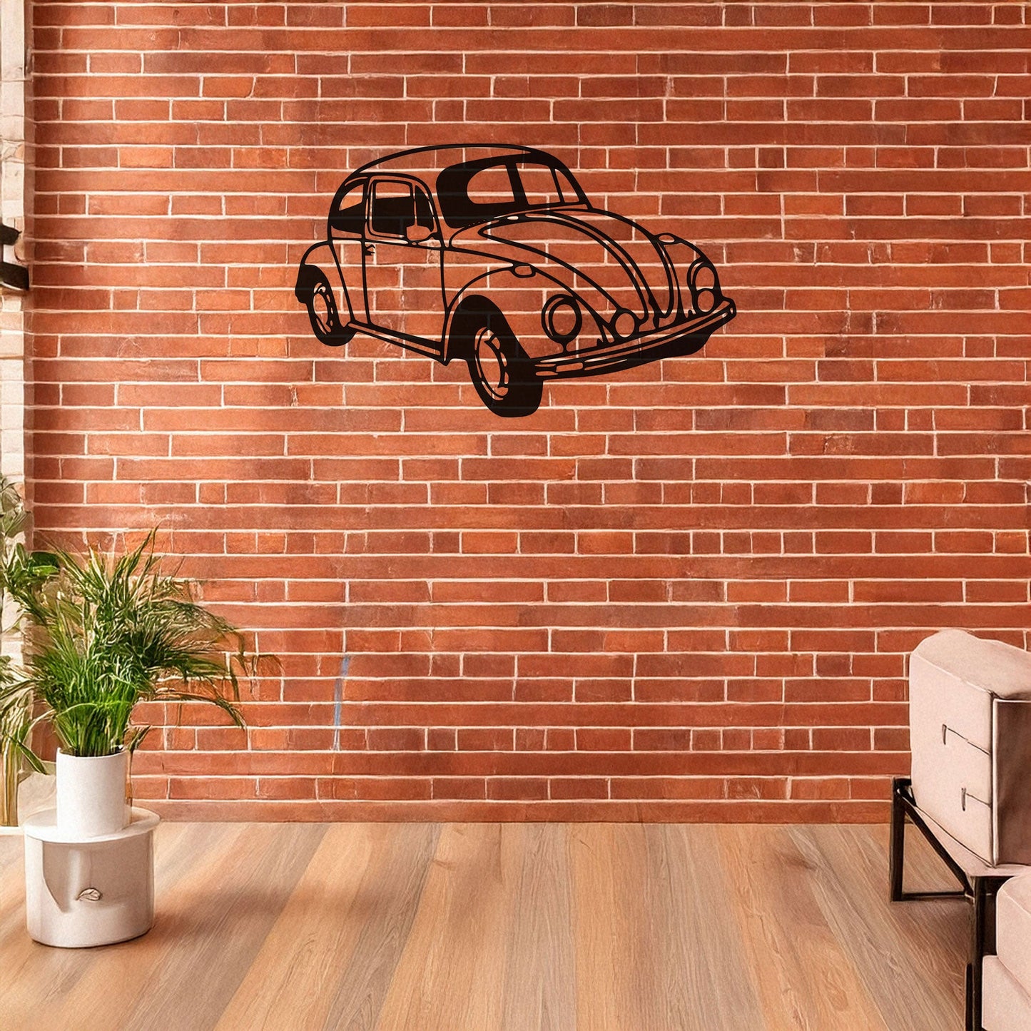 Classic VW Beetle Laser Cut Metal Wall Art - Retro Car Decor Gift, Black Metal Art for Auto Enthusiasts, Three Sizes Available