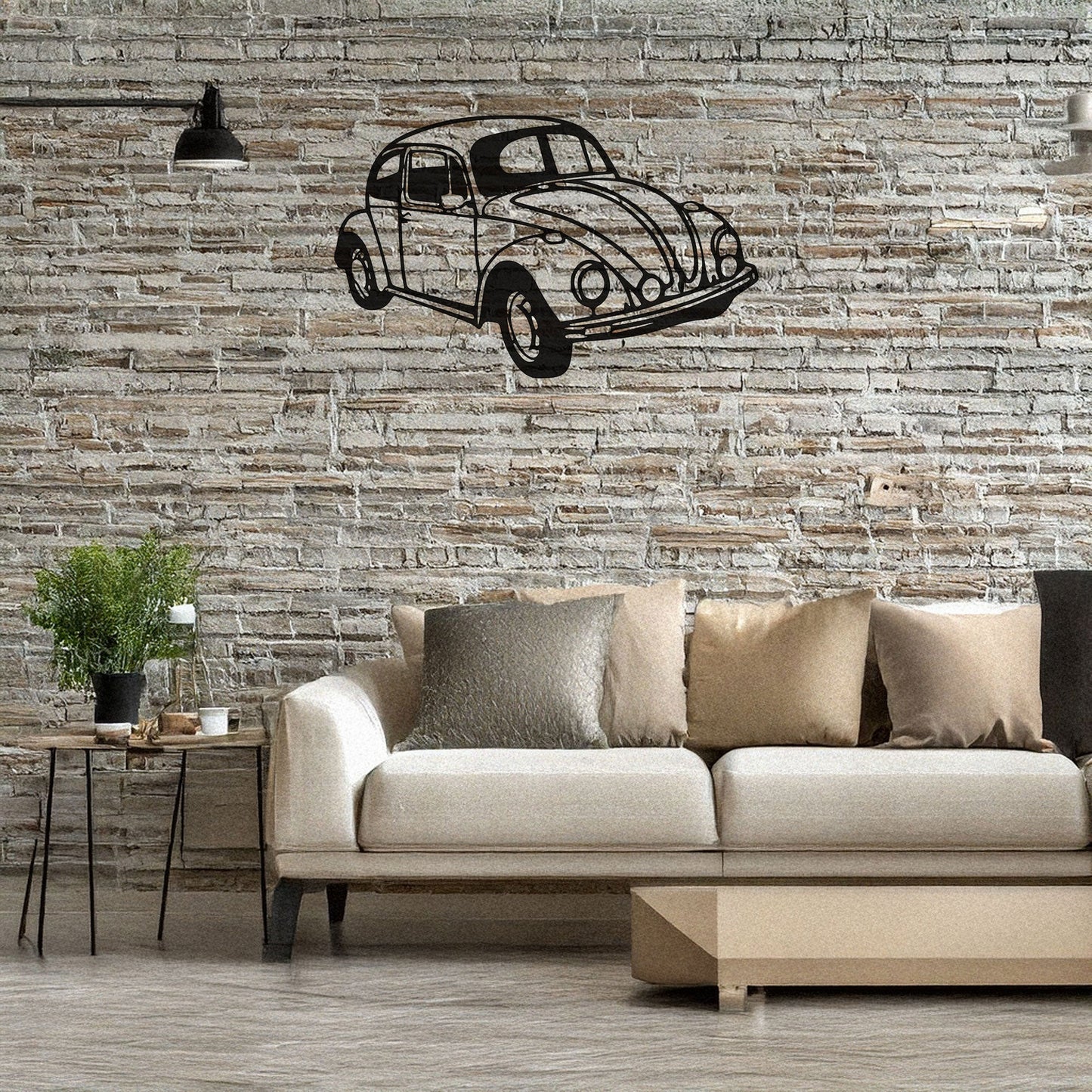 Classic VW Beetle Laser Cut Metal Wall Art - Retro Car Decor Gift, Black Metal Art for Auto Enthusiasts, Three Sizes Available