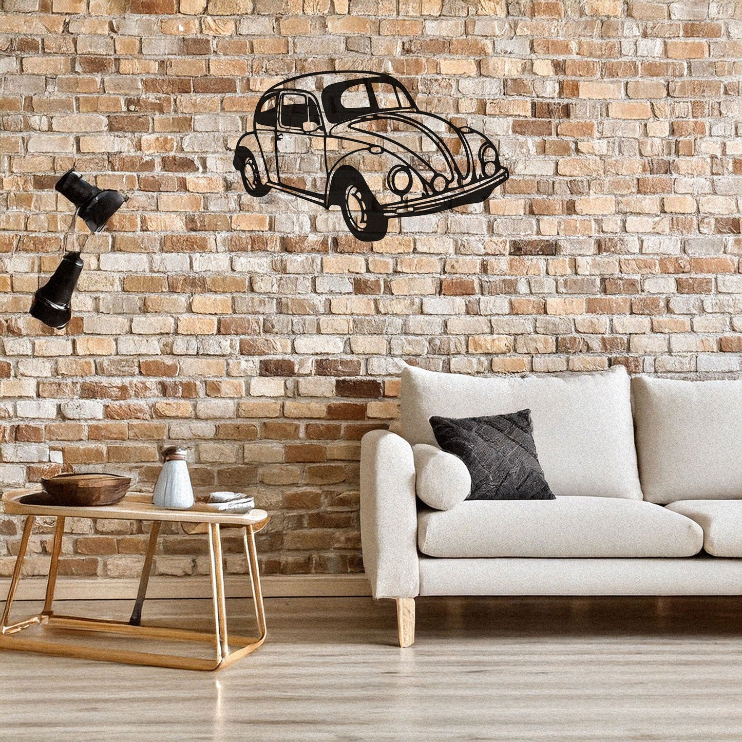 Classic VW Beetle Laser Cut Metal Wall Art - Retro Car Decor Gift, Black Metal Art for Auto Enthusiasts, Three Sizes Available
