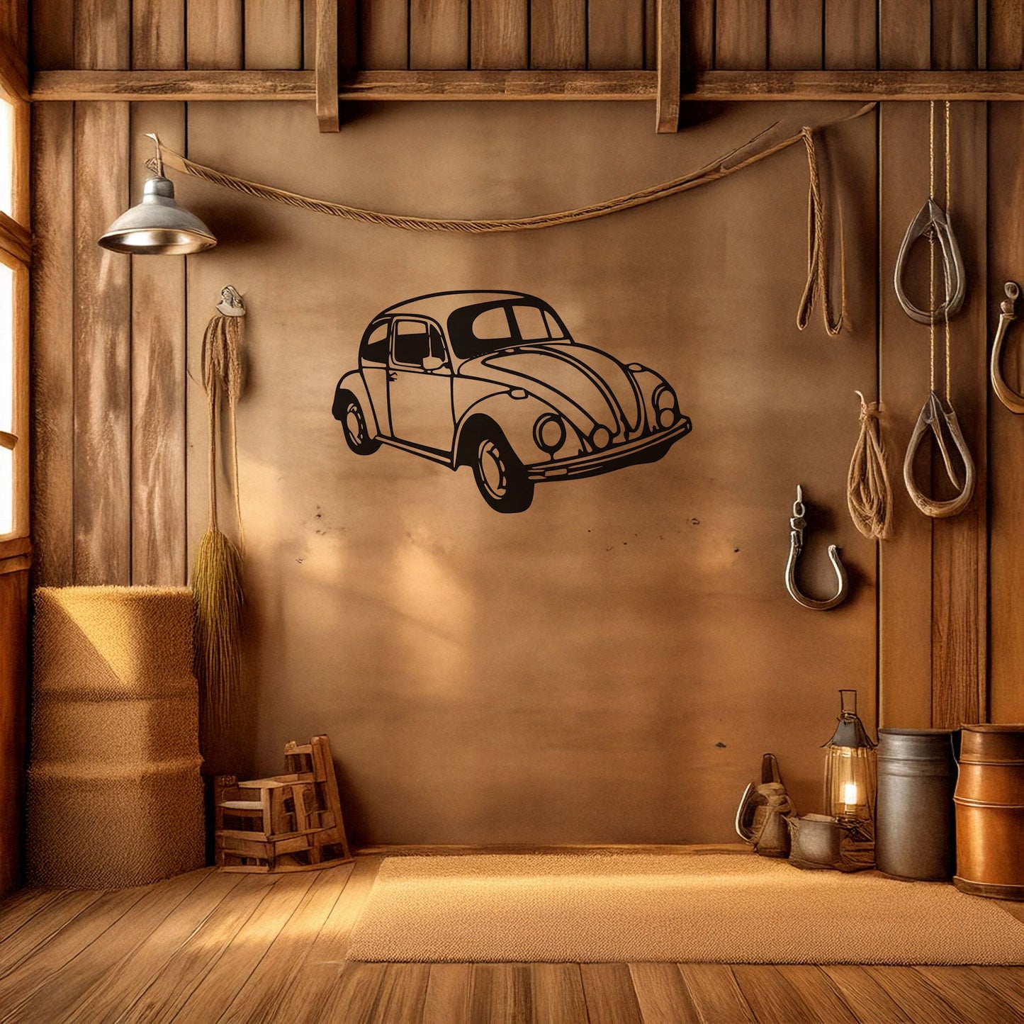 Classic VW Beetle Laser Cut Metal Wall Art - Retro Car Decor Gift, Black Metal Art for Auto Enthusiasts, Three Sizes Available