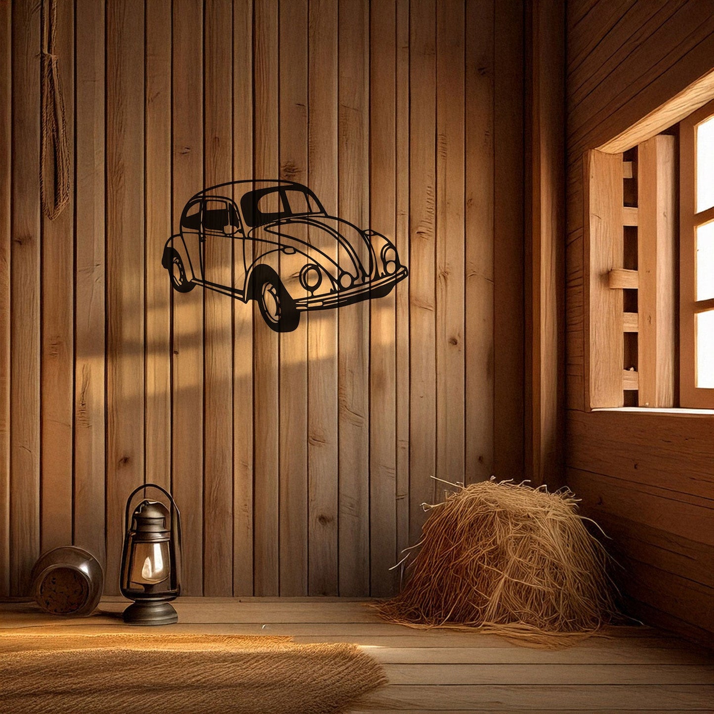 Classic VW Beetle Laser Cut Metal Wall Art - Retro Car Decor Gift, Black Metal Art for Auto Enthusiasts, Three Sizes Available