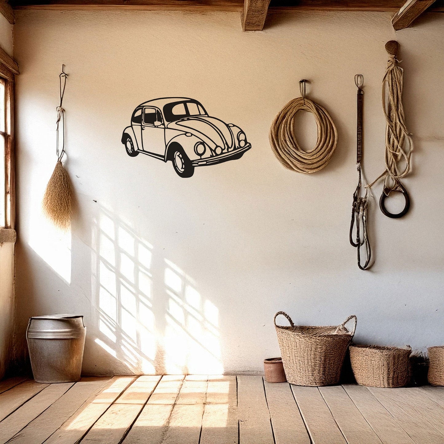 Classic VW Beetle Laser Cut Metal Wall Art - Retro Car Decor Gift, Black Metal Art for Auto Enthusiasts, Three Sizes Available