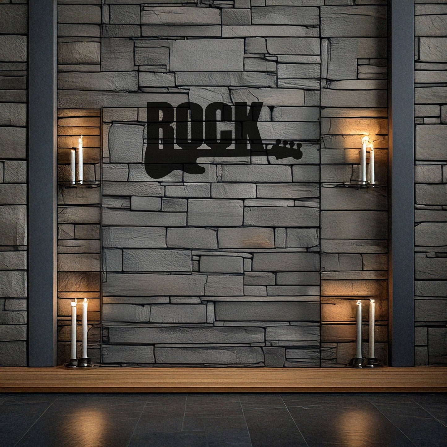 Rock Guitar Laser Cut Metal Wall Art - Music Decor for Rock Enthusiasts, Black Metal Guitar Sign, 3 Sizes for Music Lovers