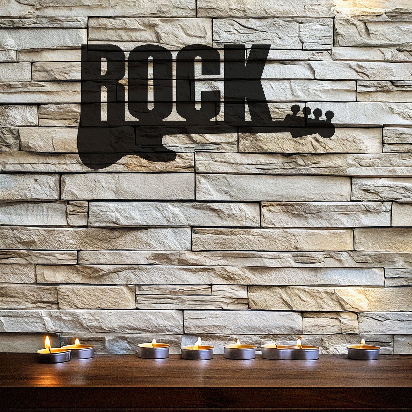 Rock Guitar Laser Cut Metal Wall Art - Music Decor for Rock Enthusiasts, Black Metal Guitar Sign, 3 Sizes for Music Lovers