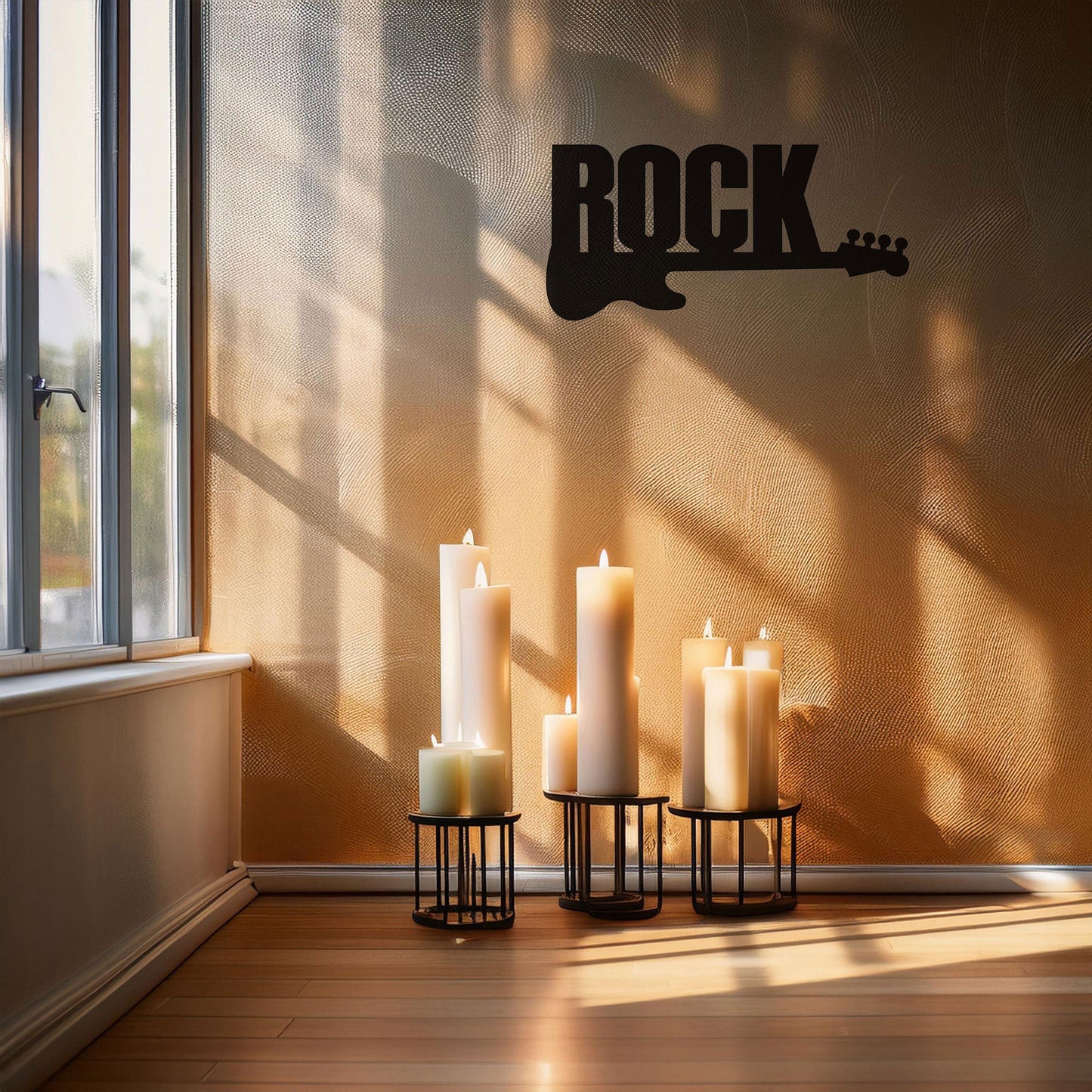 Rock Guitar Laser Cut Metal Wall Art - Music Decor for Rock Enthusiasts, Black Metal Guitar Sign, 3 Sizes for Music Lovers