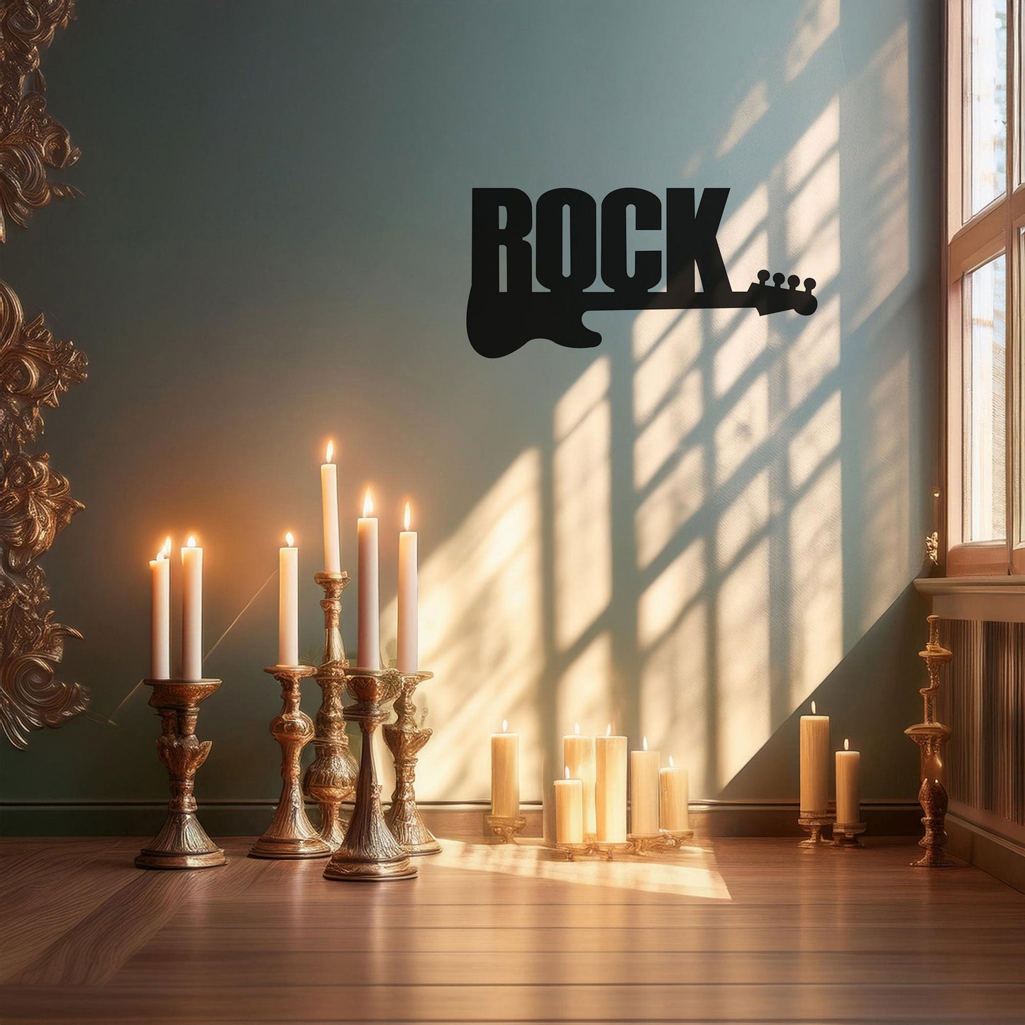 Rock Guitar Laser Cut Metal Wall Art - Music Decor for Rock Enthusiasts, Black Metal Guitar Sign, 3 Sizes for Music Lovers
