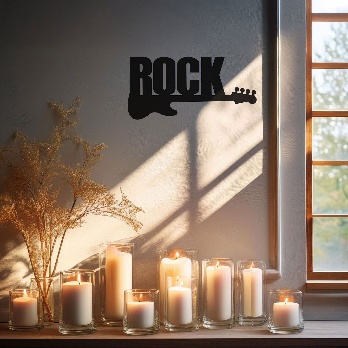 Rock Guitar Laser Cut Metal Wall Art - Music Decor for Rock Enthusiasts, Black Metal Guitar Sign, 3 Sizes for Music Lovers