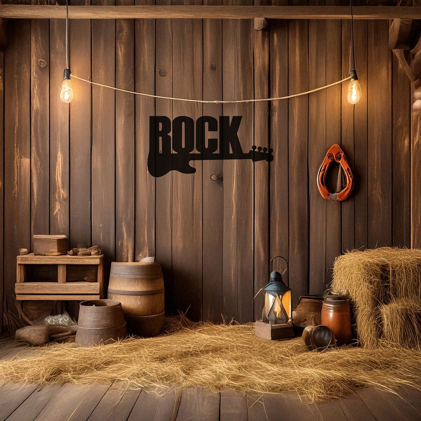 Rock Guitar Laser Cut Metal Wall Art - Music Decor for Rock Enthusiasts, Black Metal Guitar Sign, 3 Sizes for Music Lovers