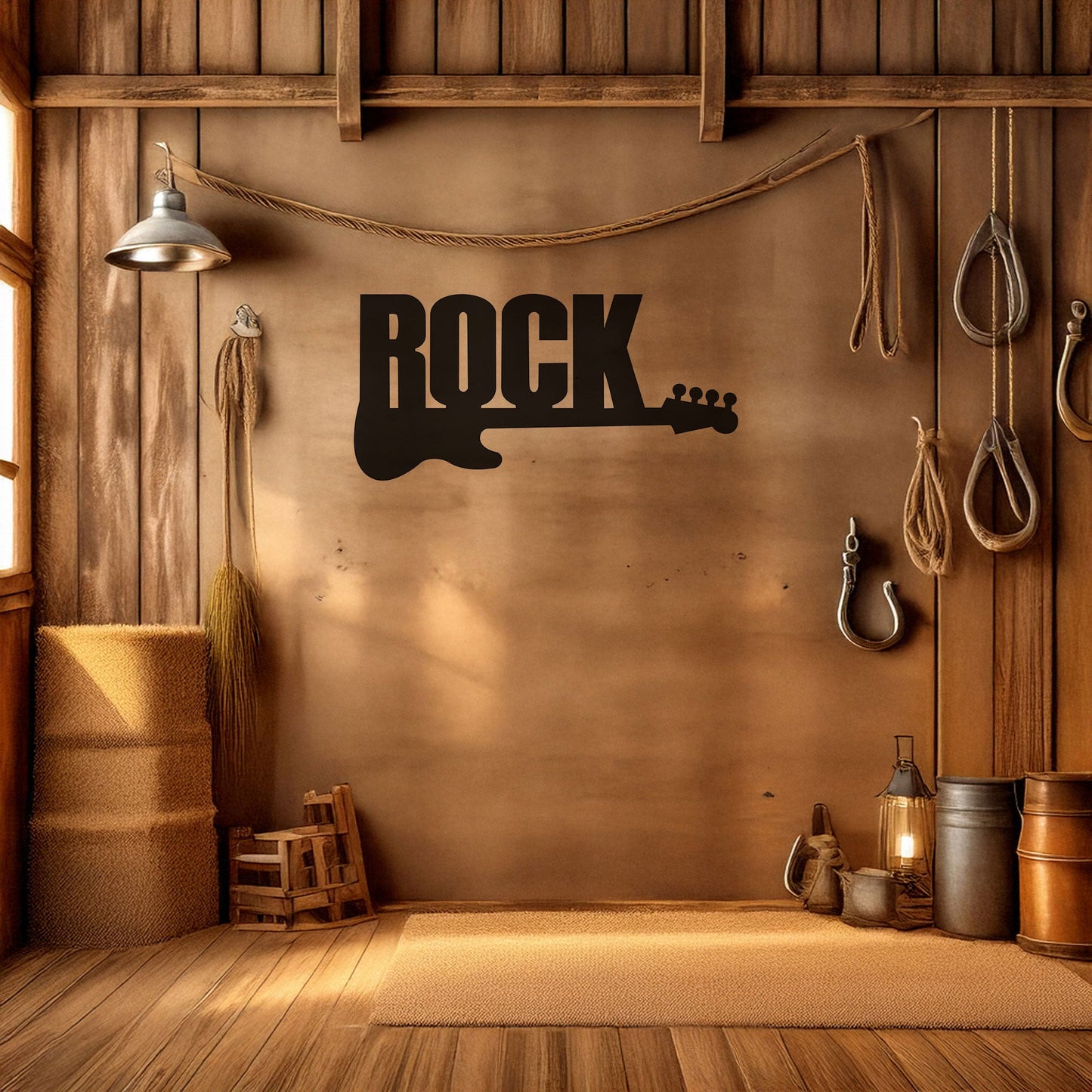 Rock Guitar Laser Cut Metal Wall Art - Music Decor for Rock Enthusiasts, Black Metal Guitar Sign, 3 Sizes for Music Lovers
