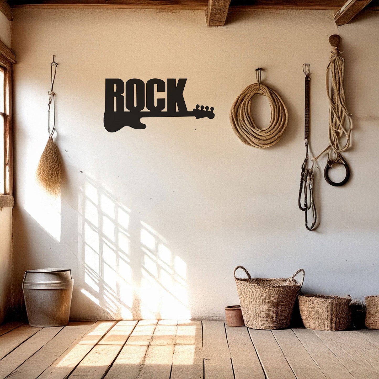 Rock Guitar Laser Cut Metal Wall Art - Music Decor for Rock Enthusiasts, Black Metal Guitar Sign, 3 Sizes for Music Lovers