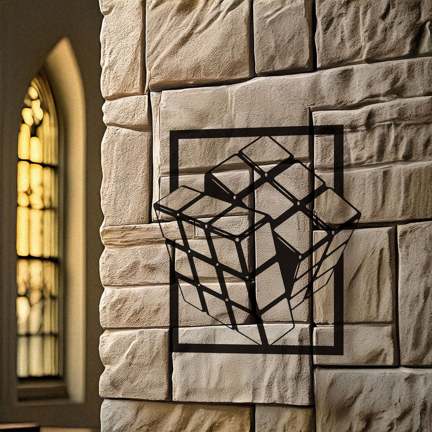 Rubik's Cube Laser Cut Metal Wall Art - Modern Puzzle Decor, Black Metal Cube Design, 3 Sizes for Gamers & Puzzle Lovers