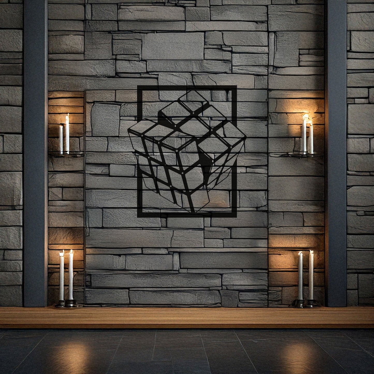Rubik's Cube Laser Cut Metal Wall Art - Modern Puzzle Decor, Black Metal Cube Design, 3 Sizes for Gamers & Puzzle Lovers