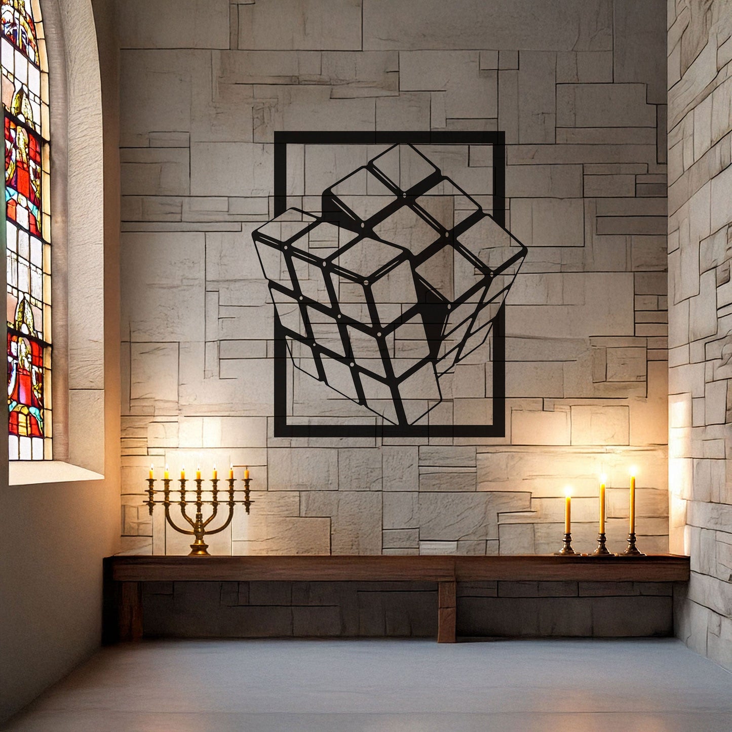 Rubik's Cube Laser Cut Metal Wall Art - Modern Puzzle Decor, Black Metal Cube Design, 3 Sizes for Gamers & Puzzle Lovers