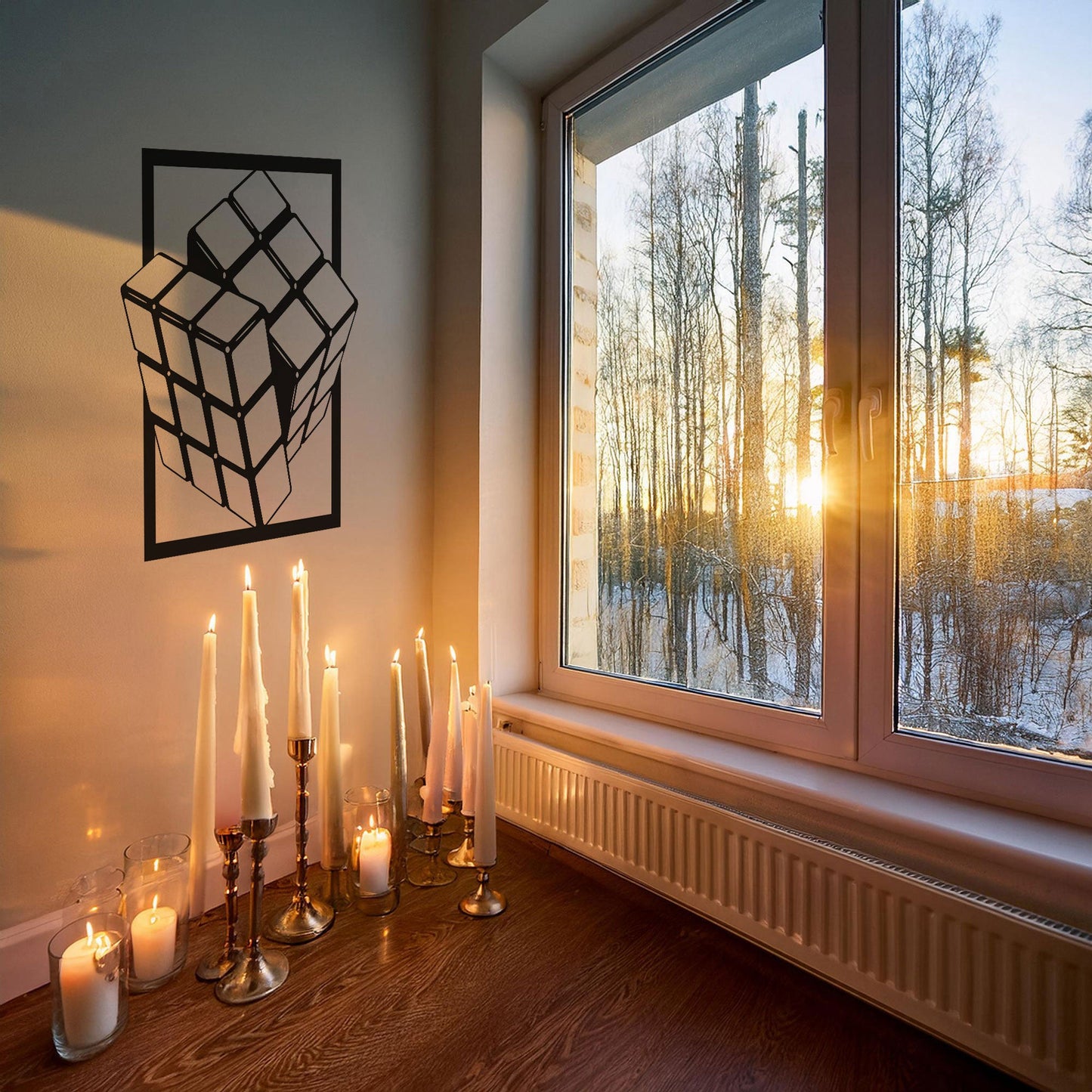 Rubik's Cube Laser Cut Metal Wall Art - Modern Puzzle Decor, Black Metal Cube Design, 3 Sizes for Gamers & Puzzle Lovers
