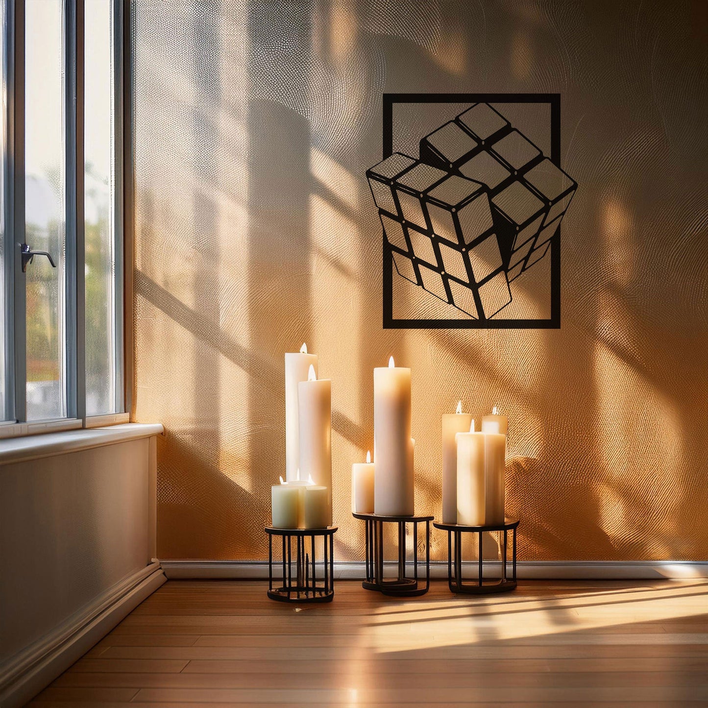 Rubik's Cube Laser Cut Metal Wall Art - Modern Puzzle Decor, Black Metal Cube Design, 3 Sizes for Gamers & Puzzle Lovers