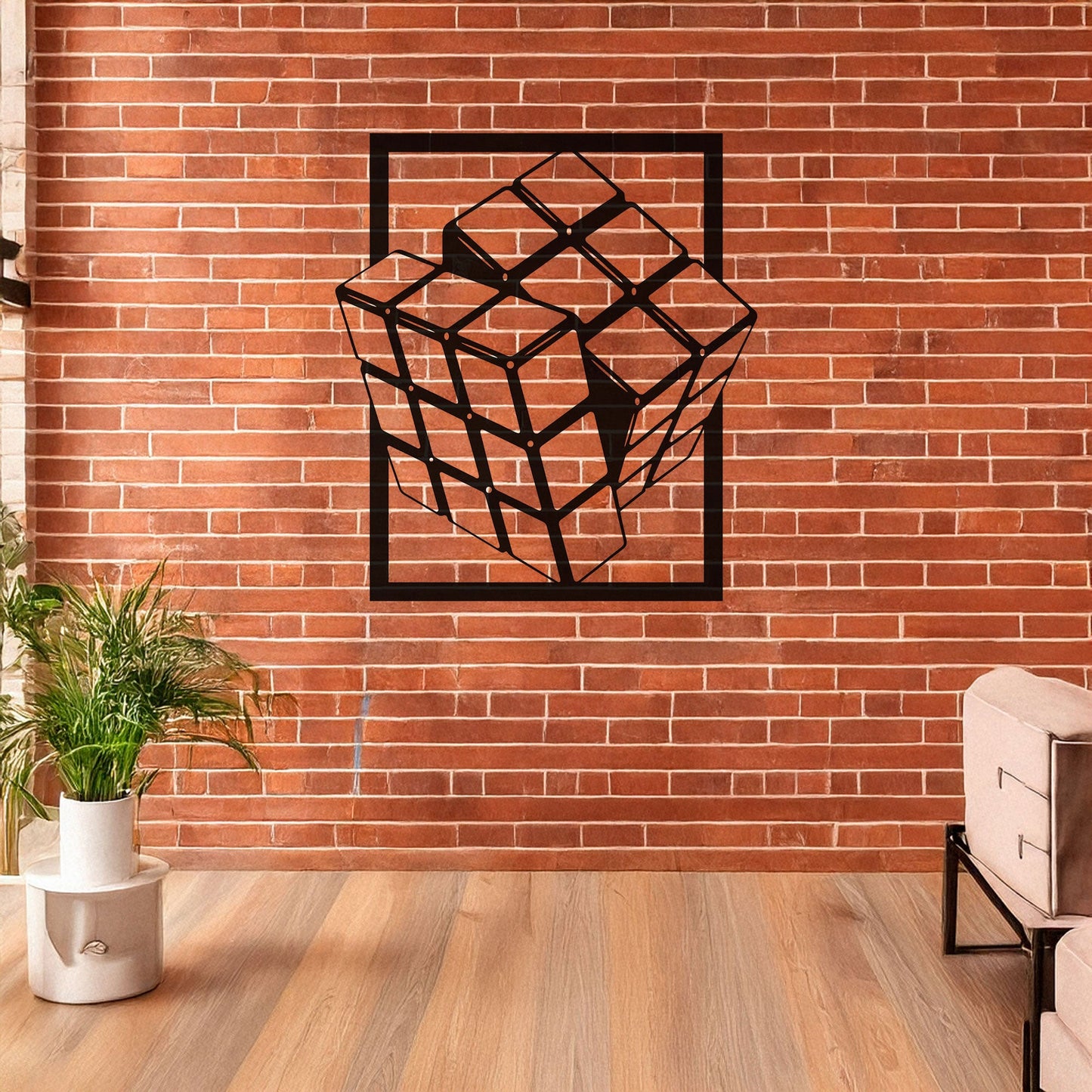 Rubik's Cube Laser Cut Metal Wall Art - Modern Puzzle Decor, Black Metal Cube Design, 3 Sizes for Gamers & Puzzle Lovers