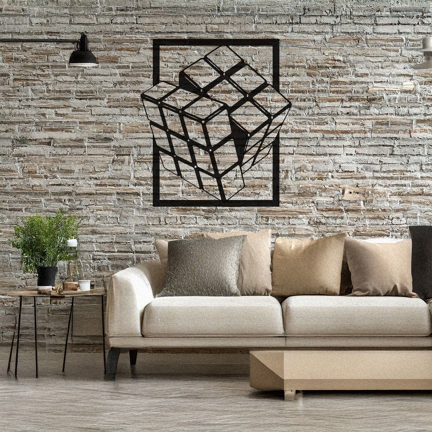 Rubik's Cube Laser Cut Metal Wall Art - Modern Puzzle Decor, Black Metal Cube Design, 3 Sizes for Gamers & Puzzle Lovers