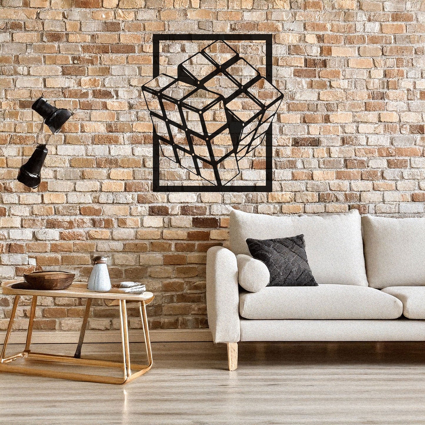 Rubik's Cube Laser Cut Metal Wall Art - Modern Puzzle Decor, Black Metal Cube Design, 3 Sizes for Gamers & Puzzle Lovers
