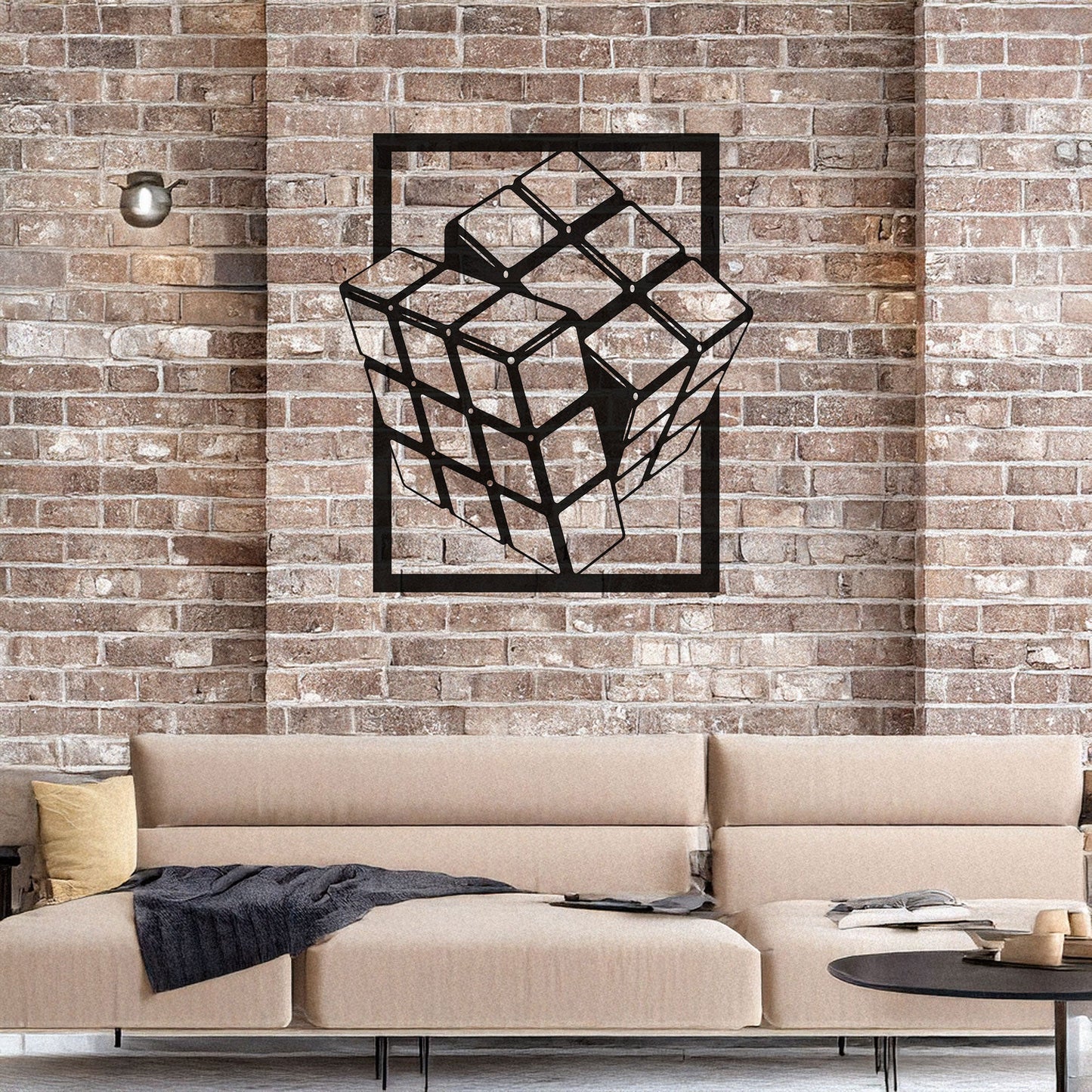Rubik's Cube Laser Cut Metal Wall Art - Modern Puzzle Decor, Black Metal Cube Design, 3 Sizes for Gamers & Puzzle Lovers