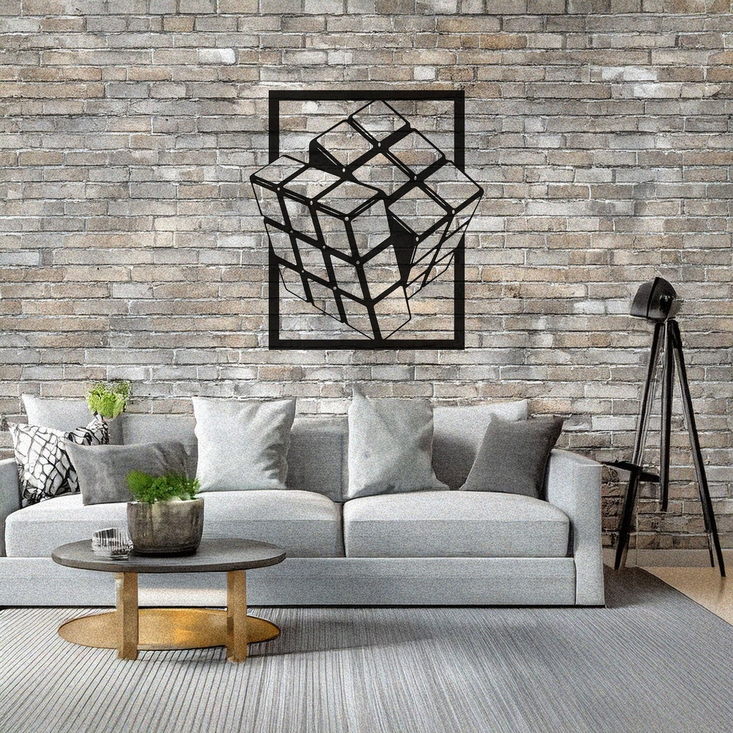 Rubik's Cube Laser Cut Metal Wall Art - Modern Puzzle Decor, Black Metal Cube Design, 3 Sizes for Gamers & Puzzle Lovers