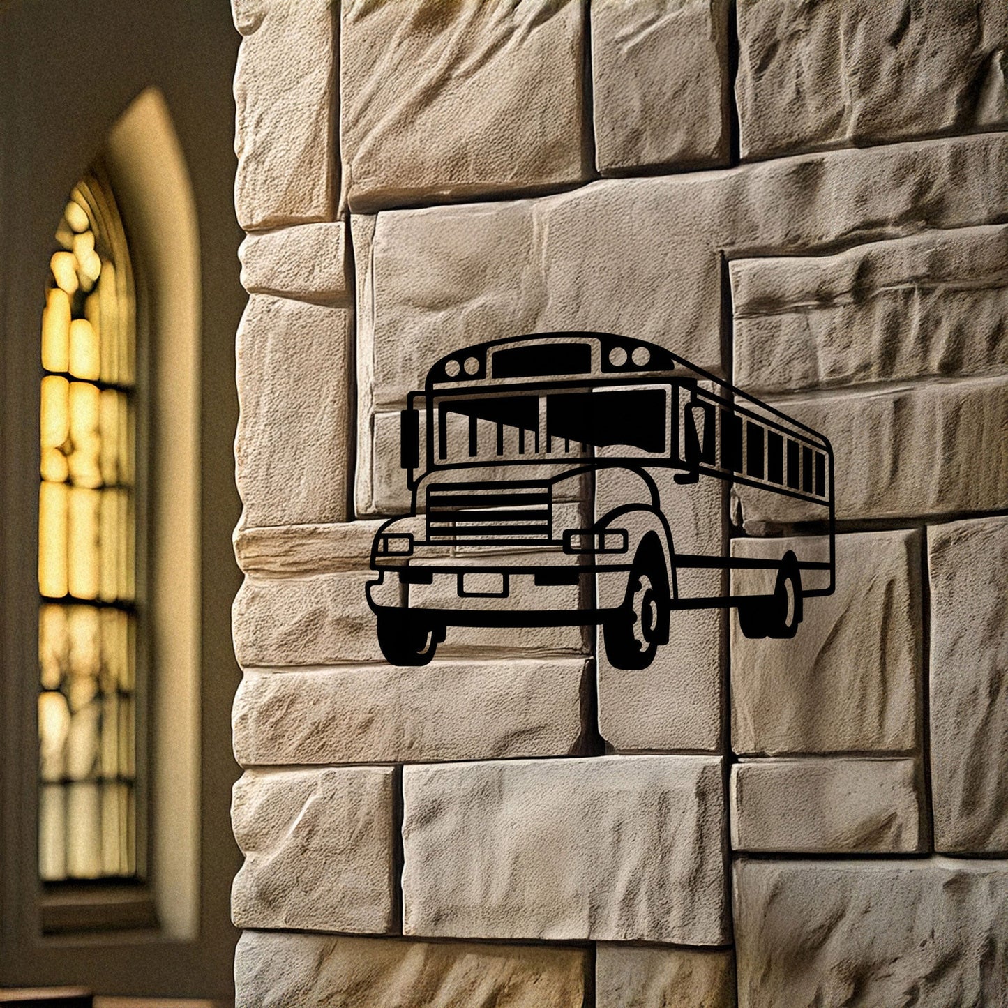 School Bus Laser Cut Metal Wall Art - Black Metal Decor for Teachers, Kids' Room, Transportation Theme, Gift for School Enthusiasts
