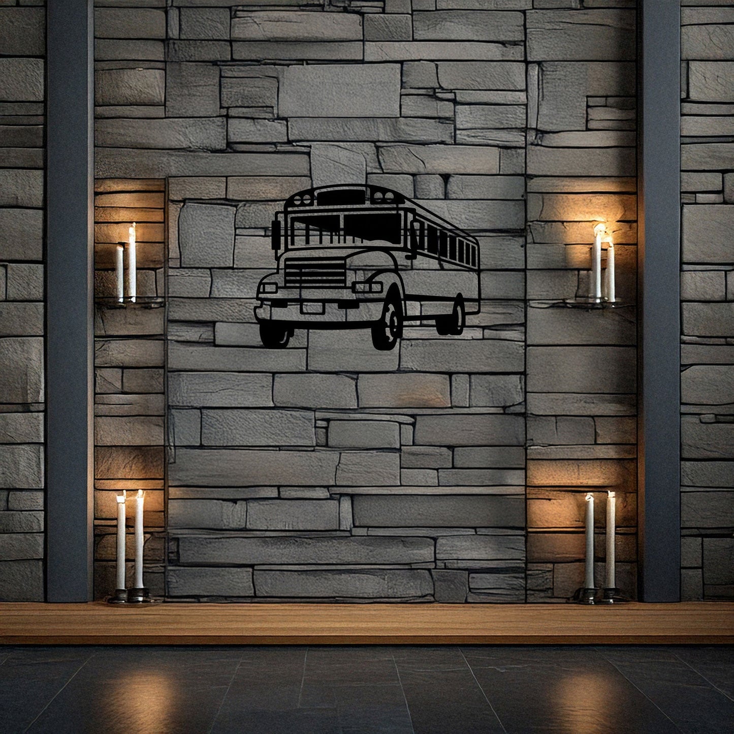 School Bus Laser Cut Metal Wall Art - Black Metal Decor for Teachers, Kids' Room, Transportation Theme, Gift for School Enthusiasts