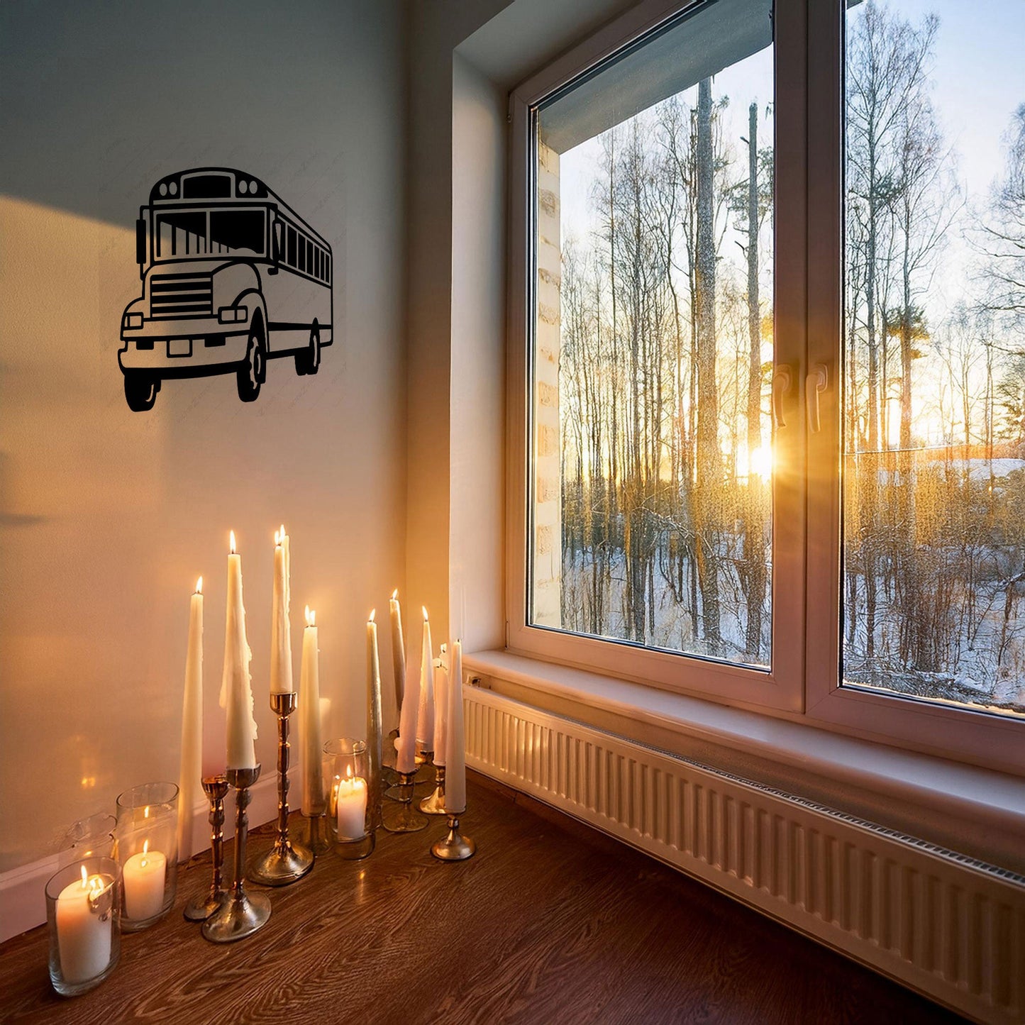 School Bus Laser Cut Metal Wall Art - Black Metal Decor for Teachers, Kids' Room, Transportation Theme, Gift for School Enthusiasts