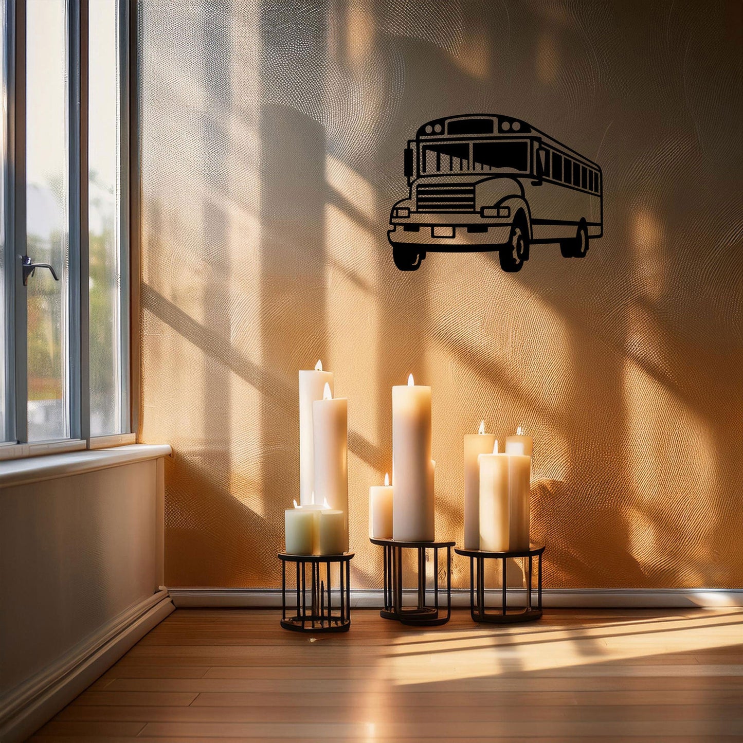 School Bus Laser Cut Metal Wall Art - Black Metal Decor for Teachers, Kids' Room, Transportation Theme, Gift for School Enthusiasts