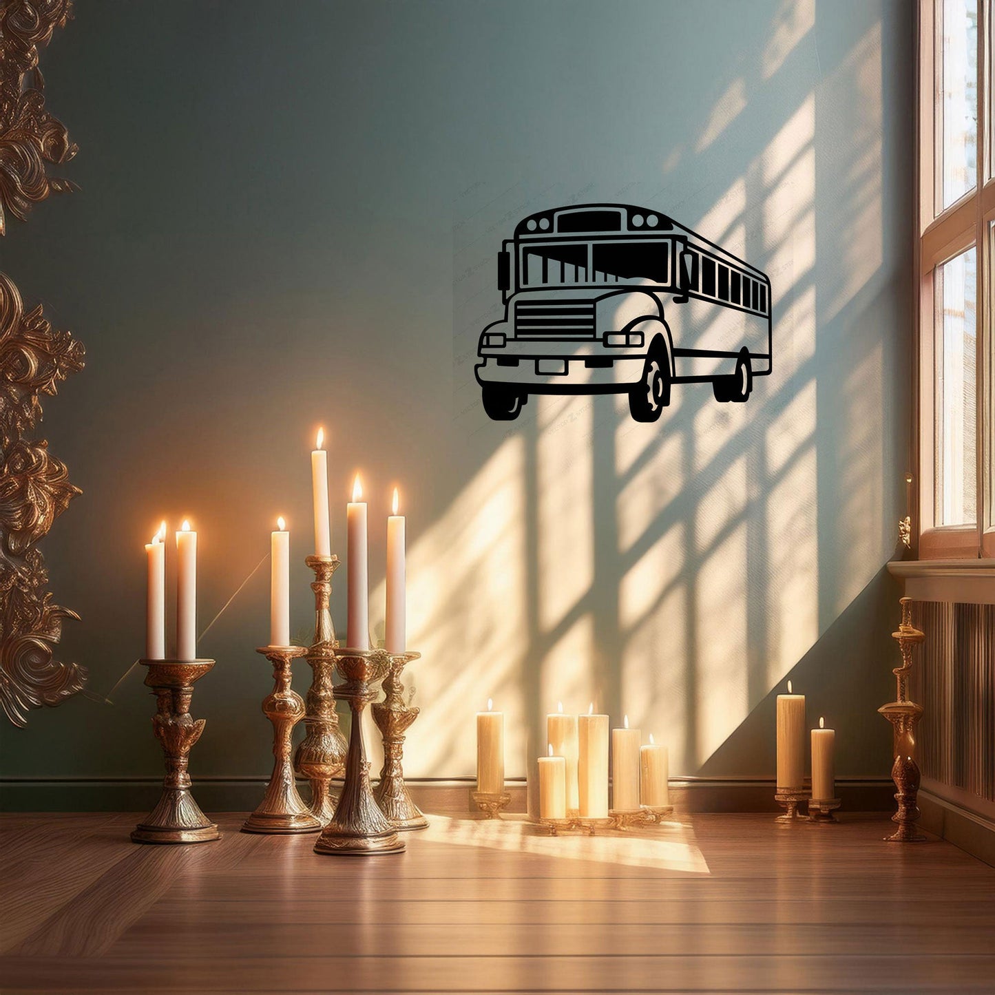 School Bus Laser Cut Metal Wall Art - Black Metal Decor for Teachers, Kids' Room, Transportation Theme, Gift for School Enthusiasts
