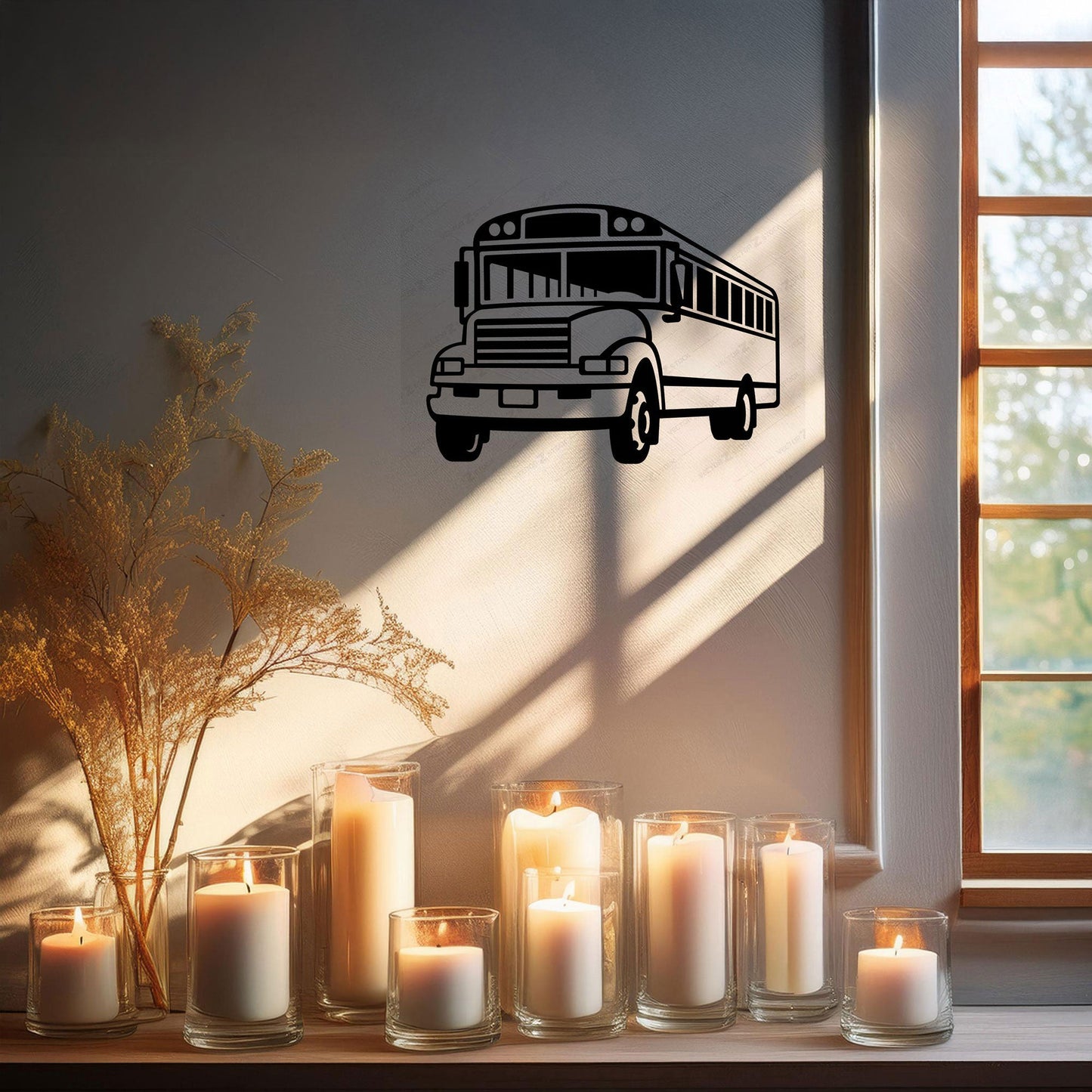 School Bus Laser Cut Metal Wall Art - Black Metal Decor for Teachers, Kids' Room, Transportation Theme, Gift for School Enthusiasts
