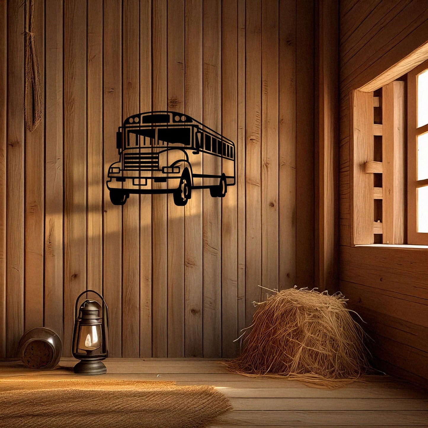 School Bus Laser Cut Metal Wall Art - Black Metal Decor for Teachers, Kids' Room, Transportation Theme, Gift for School Enthusiasts