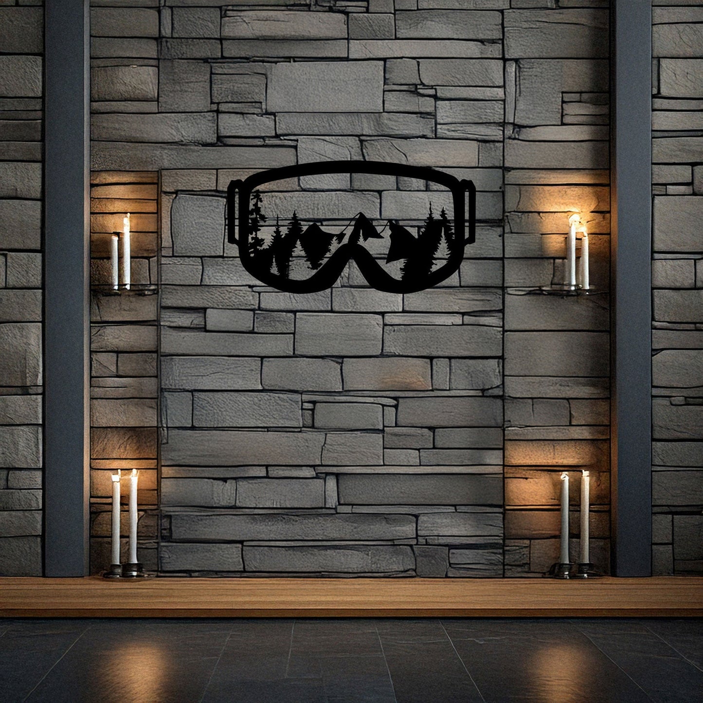 Ski Goggles Laser Cut Metal Wall Art - Mountain View Decor, Black Metal Artwork, Gift for Skiers & Snowboarders, 3 Sizes Available