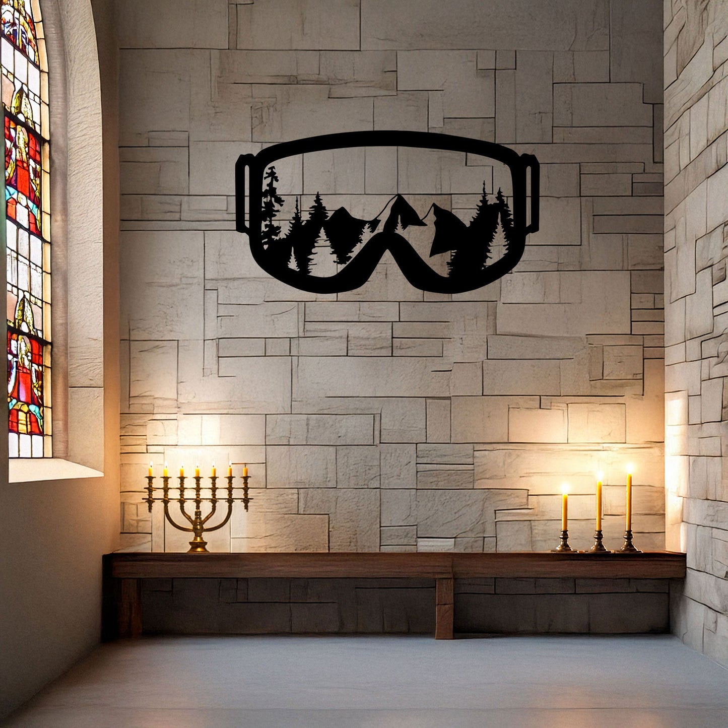 Ski Goggles Laser Cut Metal Wall Art - Mountain View Decor, Black Metal Artwork, Gift for Skiers & Snowboarders, 3 Sizes Available