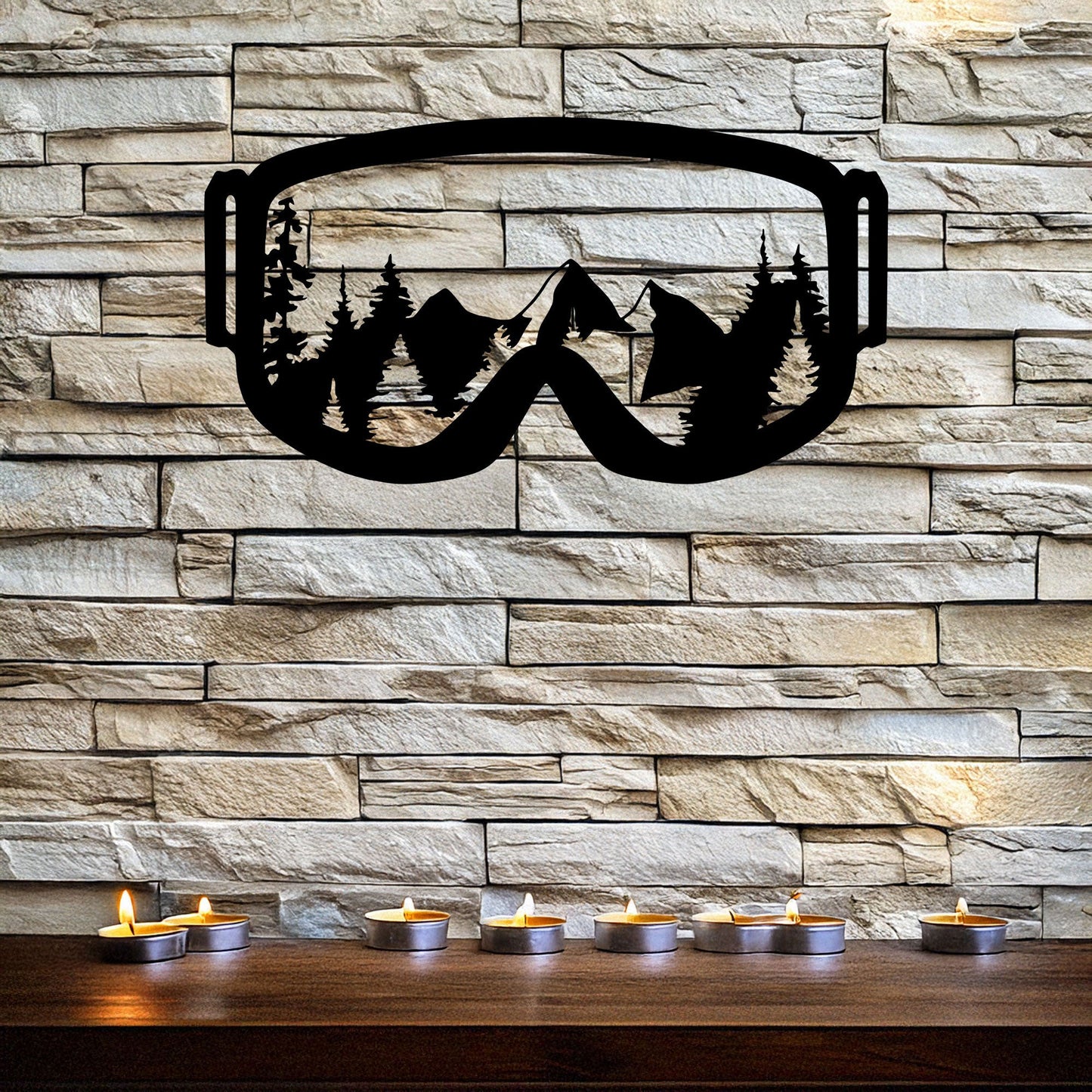 Ski Goggles Laser Cut Metal Wall Art - Mountain View Decor, Black Metal Artwork, Gift for Skiers & Snowboarders, 3 Sizes Available