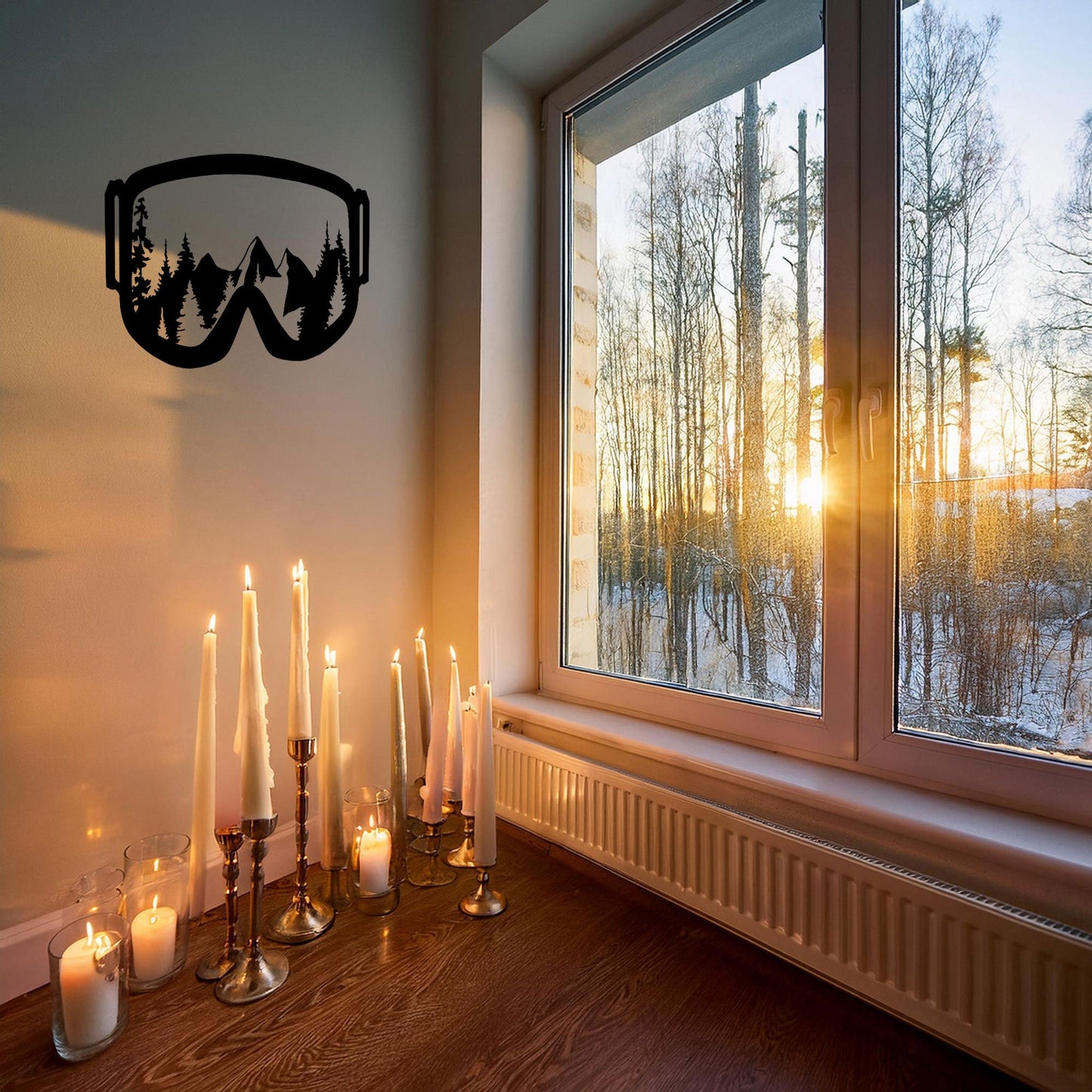 Ski Goggles Laser Cut Metal Wall Art - Mountain View Decor, Black Metal Artwork, Gift for Skiers & Snowboarders, 3 Sizes Available