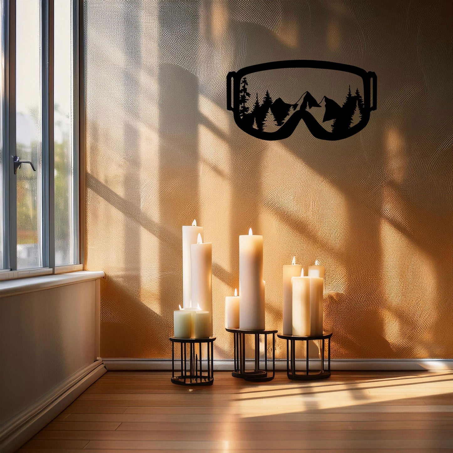 Ski Goggles Laser Cut Metal Wall Art - Mountain View Decor, Black Metal Artwork, Gift for Skiers & Snowboarders, 3 Sizes Available
