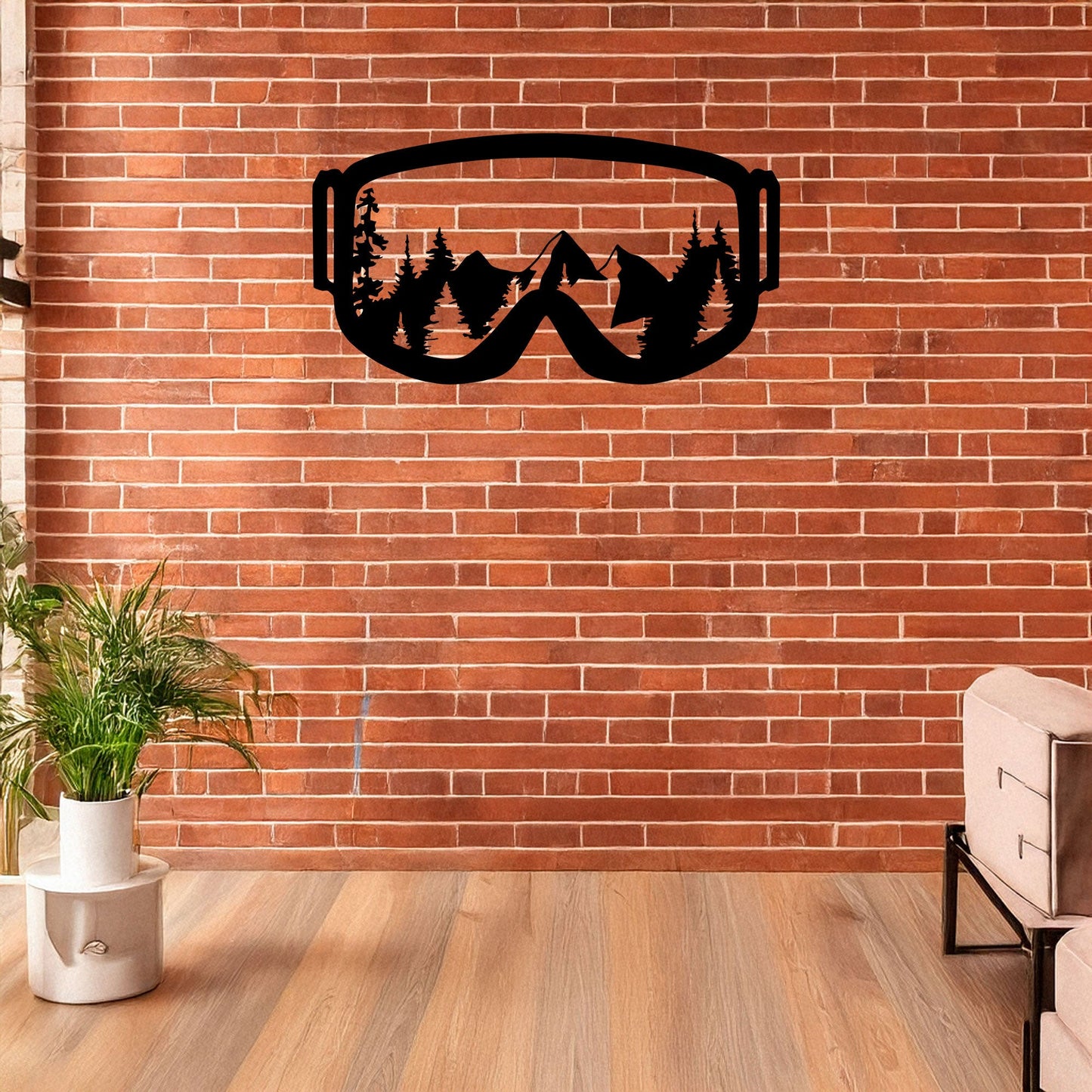 Ski Goggles Laser Cut Metal Wall Art - Mountain View Decor, Black Metal Artwork, Gift for Skiers & Snowboarders, 3 Sizes Available