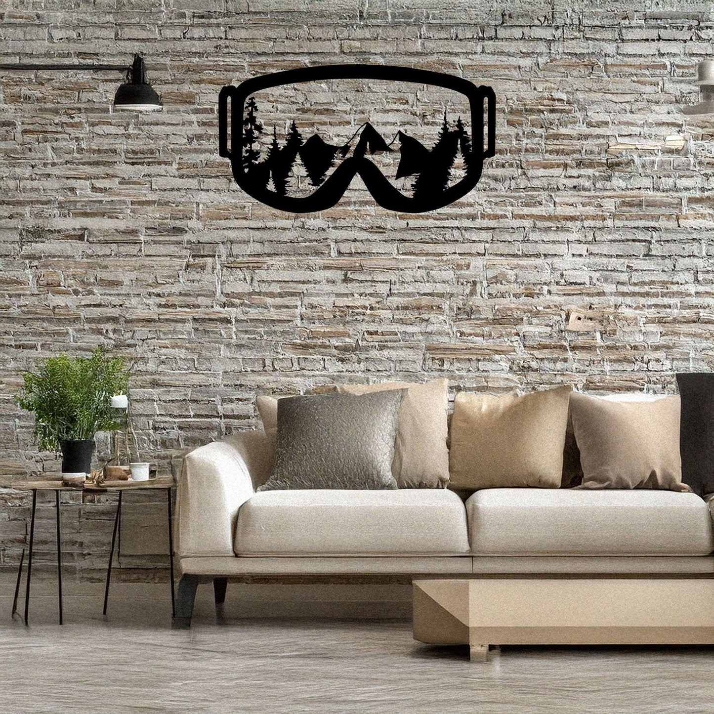 Ski Goggles Laser Cut Metal Wall Art - Mountain View Decor, Black Metal Artwork, Gift for Skiers & Snowboarders, 3 Sizes Available